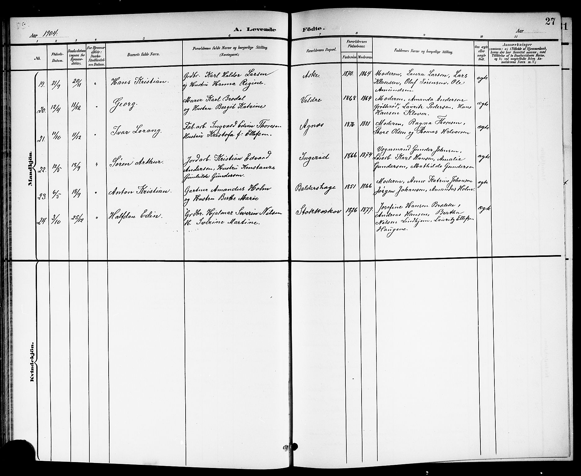 Brunlanes kirkebøker, AV/SAKO-A-342/G/Ga/L0004: Parish register (copy) no. I 4, 1898-1921, p. 27