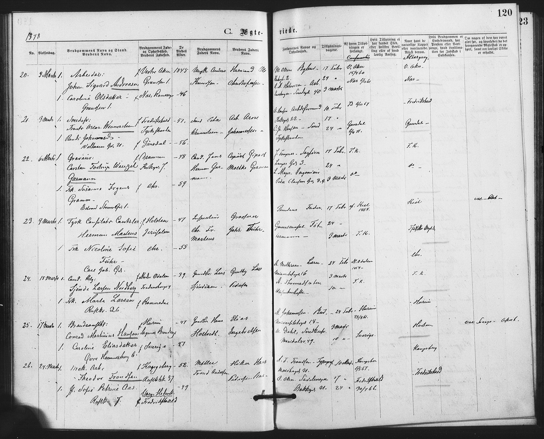 Trefoldighet prestekontor Kirkebøker, SAO/A-10882/F/Fc/L0002: Parish register (official) no. III 2, 1874-1881, p. 120