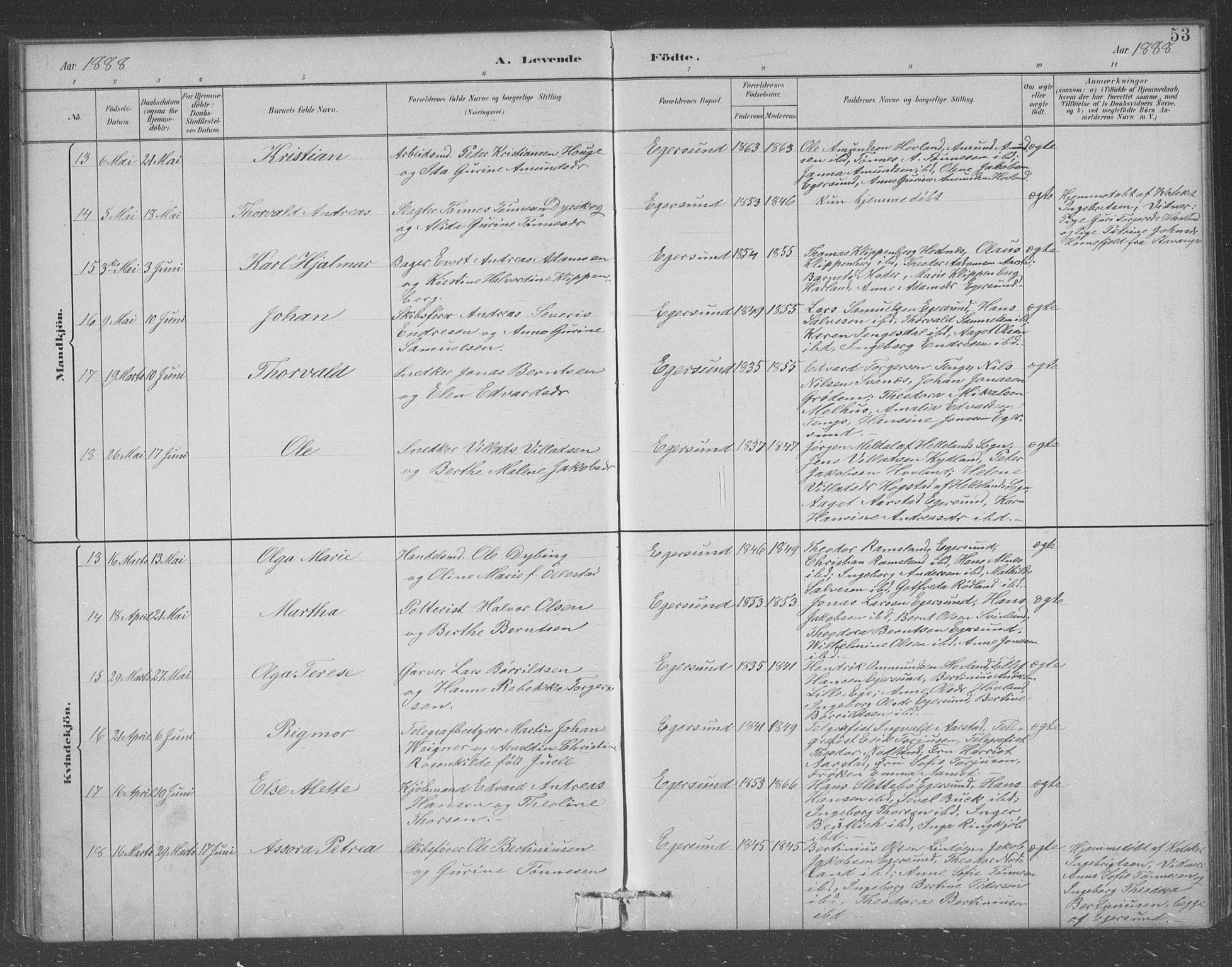 Eigersund sokneprestkontor, AV/SAST-A-101807/S09/L0008: Parish register (copy) no. B 8, 1882-1892, p. 53