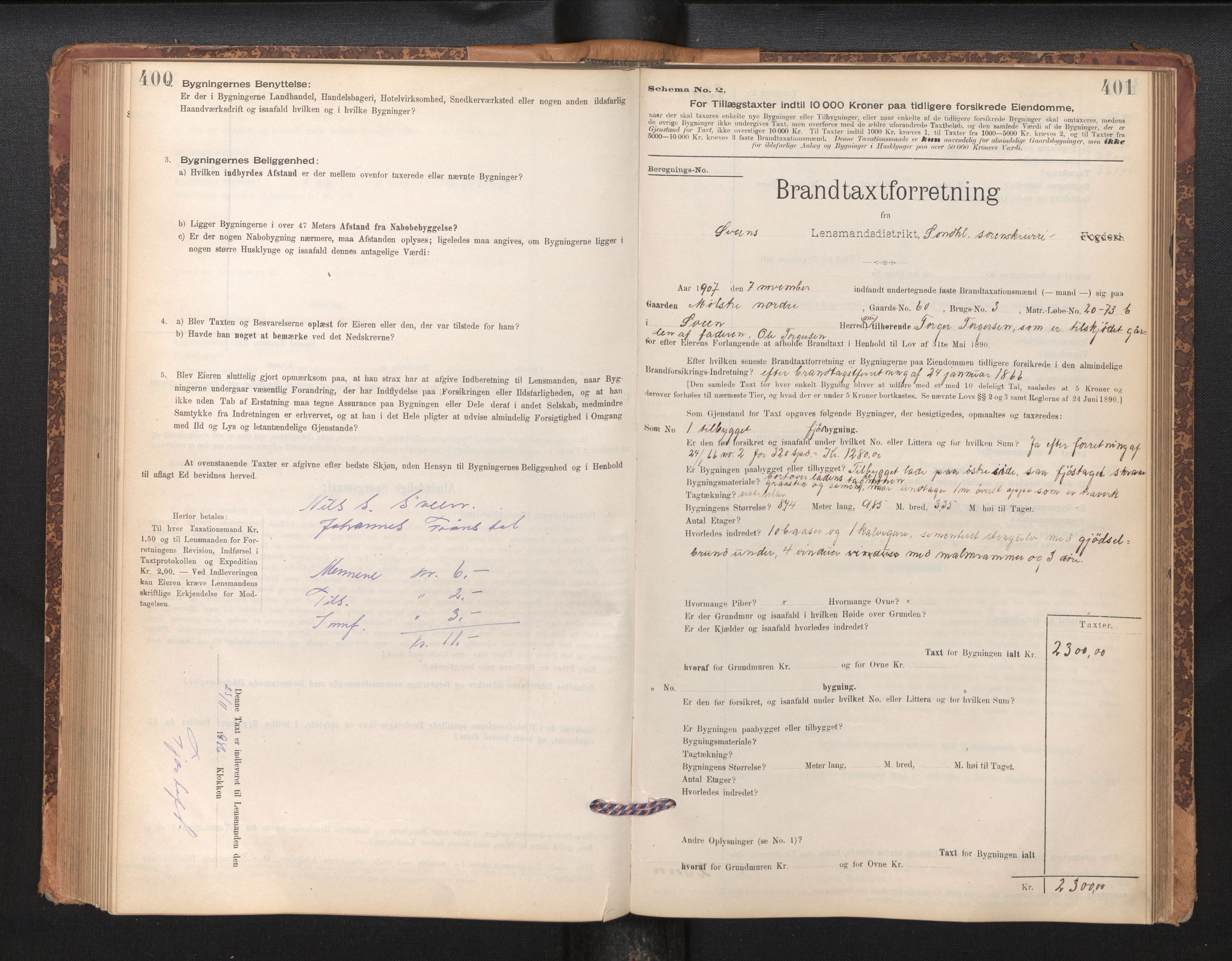 Lensmannen i Sveio, SAB/A-35301/0012/L0008: Branntakstprotokoll, skjematakst, 1912-1939, p. 400-401
