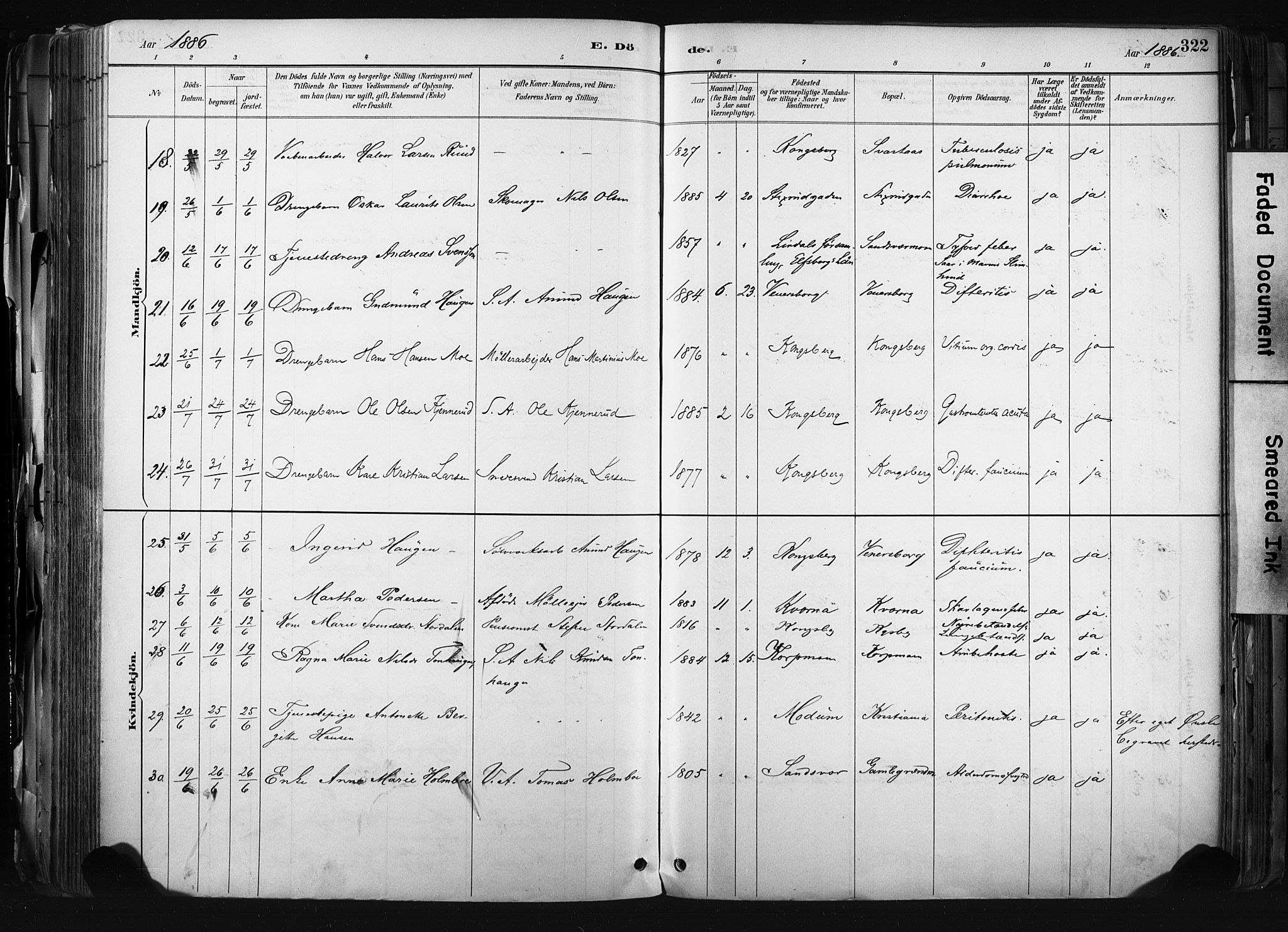 Kongsberg kirkebøker, AV/SAKO-A-22/F/Fb/L0002: Parish register (official) no. II 2, 1886-1896, p. 322