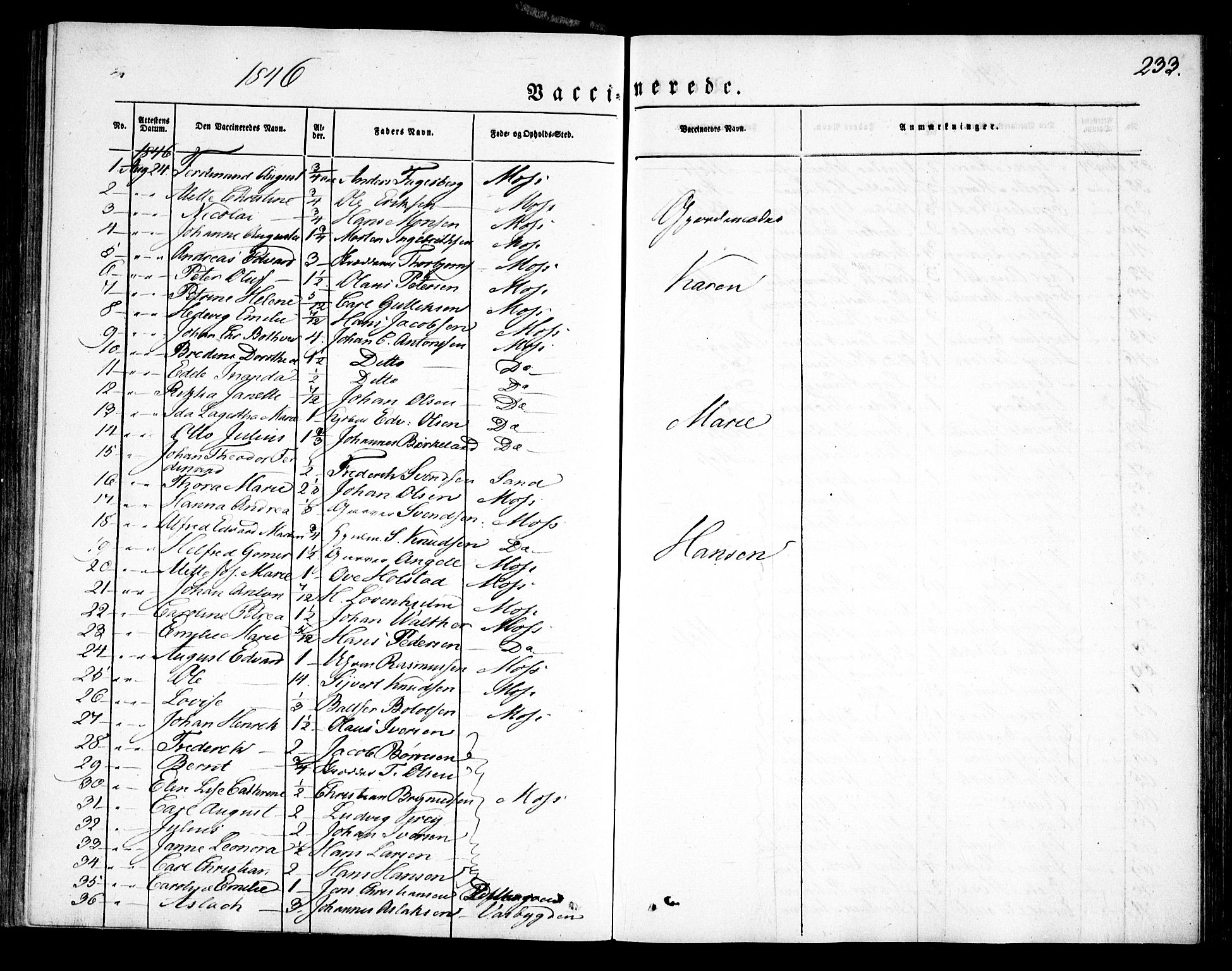 Moss prestekontor Kirkebøker, SAO/A-2003/F/Fa/L0007: Parish register (official) no. I 7, 1845-1851, p. 233