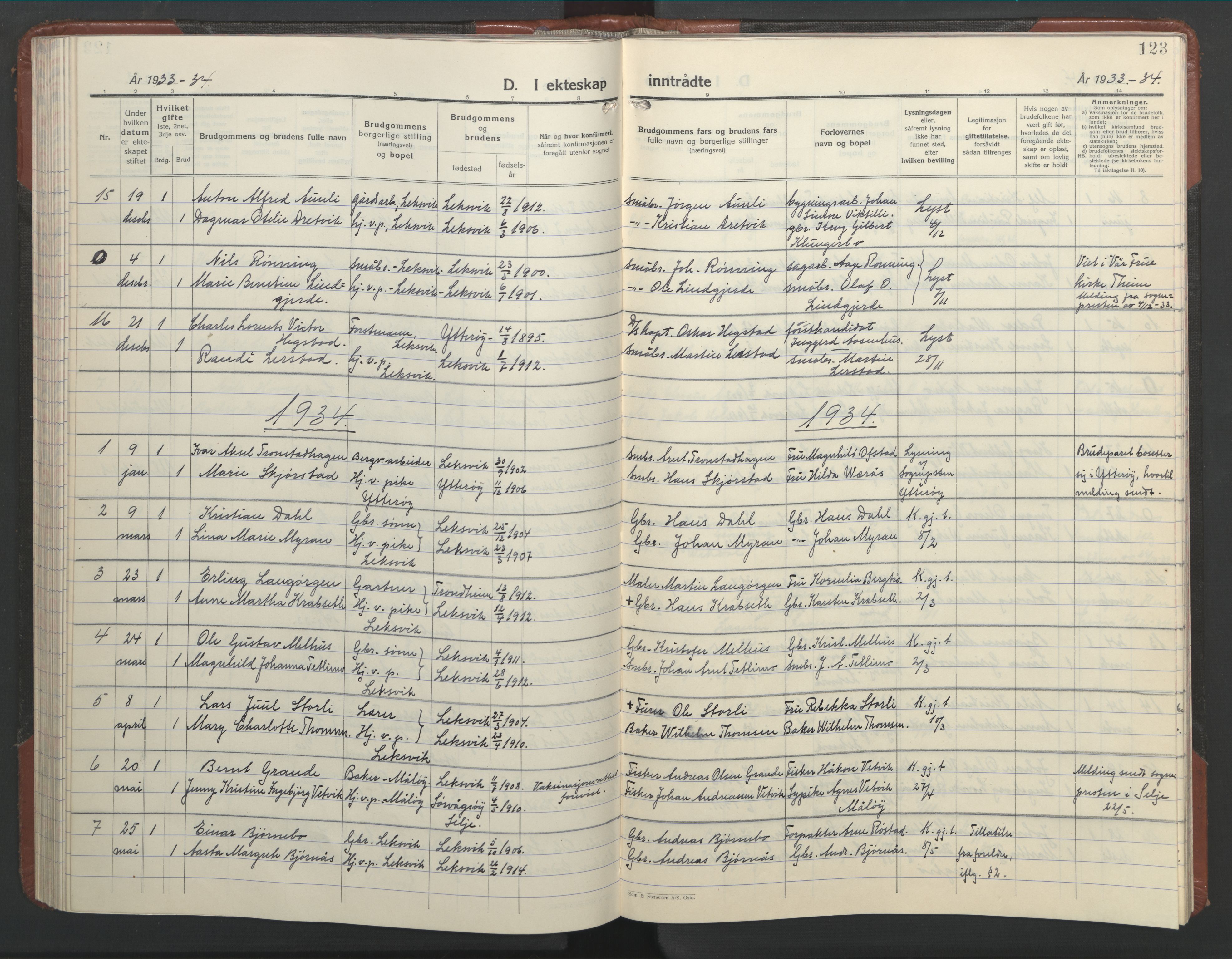 Ministerialprotokoller, klokkerbøker og fødselsregistre - Nord-Trøndelag, AV/SAT-A-1458/701/L0019: Parish register (copy) no. 701C03, 1930-1953, p. 123