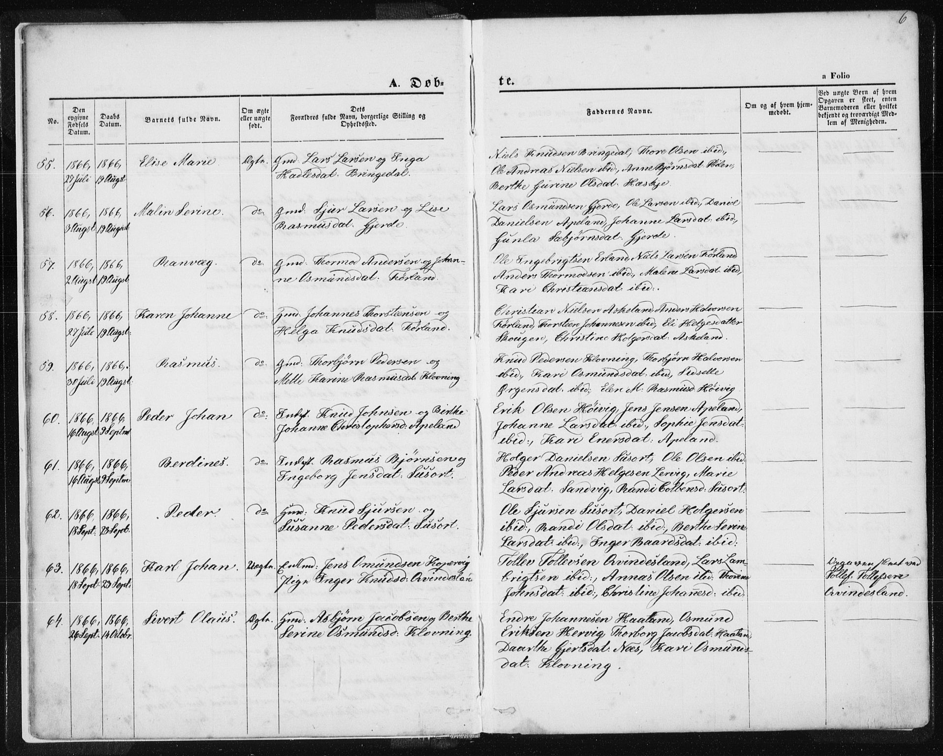 Tysvær sokneprestkontor, AV/SAST-A -101864/H/Ha/Haa/L0005: Parish register (official) no. A 5, 1865-1878, p. 6
