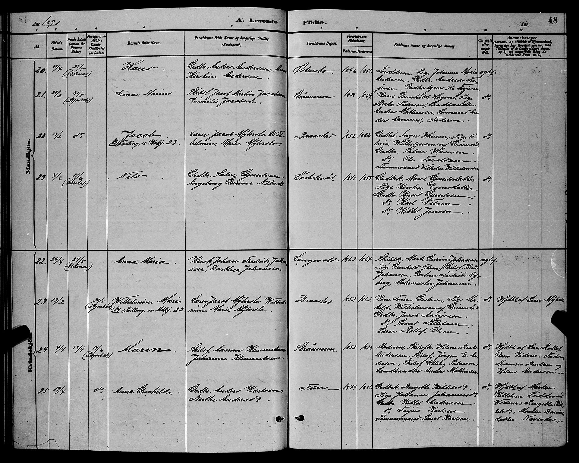 Øyestad sokneprestkontor, AV/SAK-1111-0049/F/Fb/L0009: Parish register (copy) no. B 9, 1886-1896, p. 48