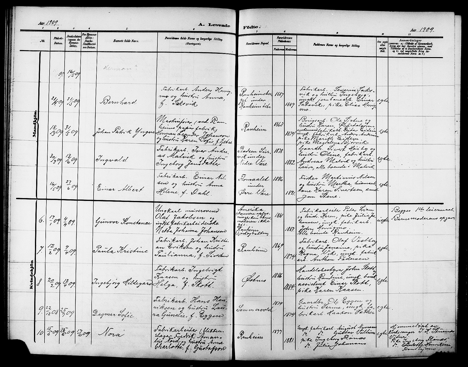 Ministerialprotokoller, klokkerbøker og fødselsregistre - Sør-Trøndelag, AV/SAT-A-1456/615/L0400: Parish register (copy) no. 615C01, 1905-1921