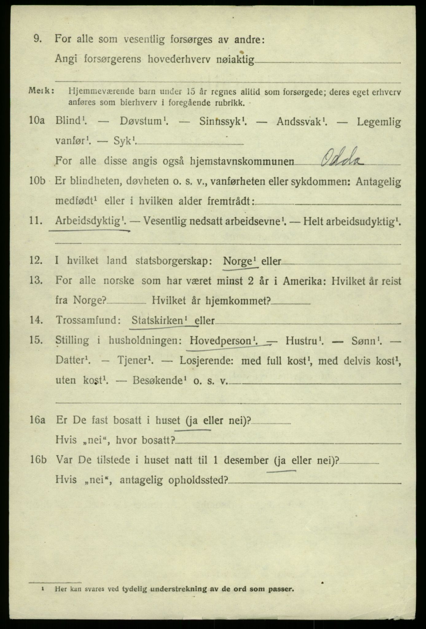 SAB, 1920 census for Odda, 1920, p. 10794