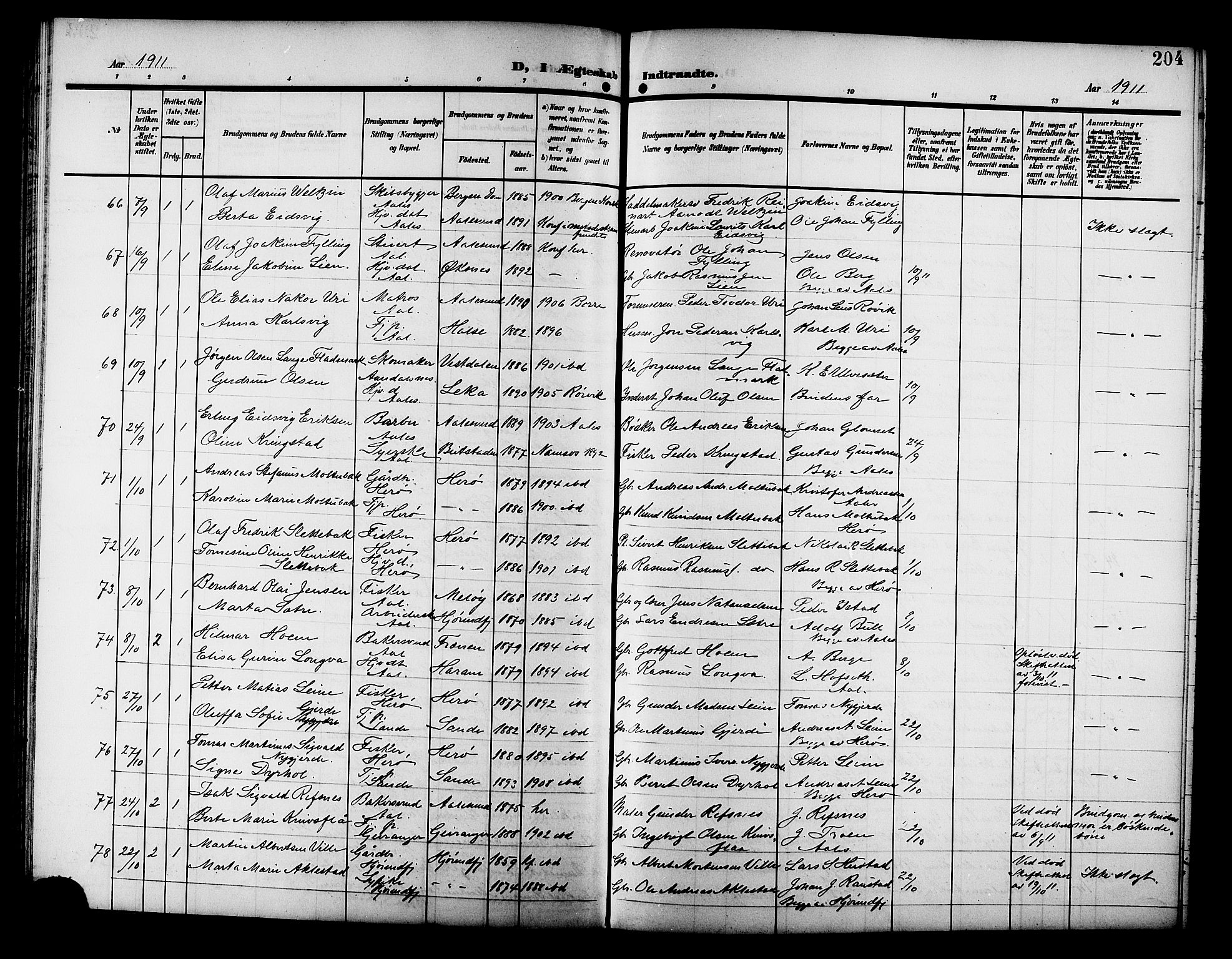 Ministerialprotokoller, klokkerbøker og fødselsregistre - Møre og Romsdal, AV/SAT-A-1454/529/L0470: Parish register (copy) no. 529C07, 1907-1917, p. 204