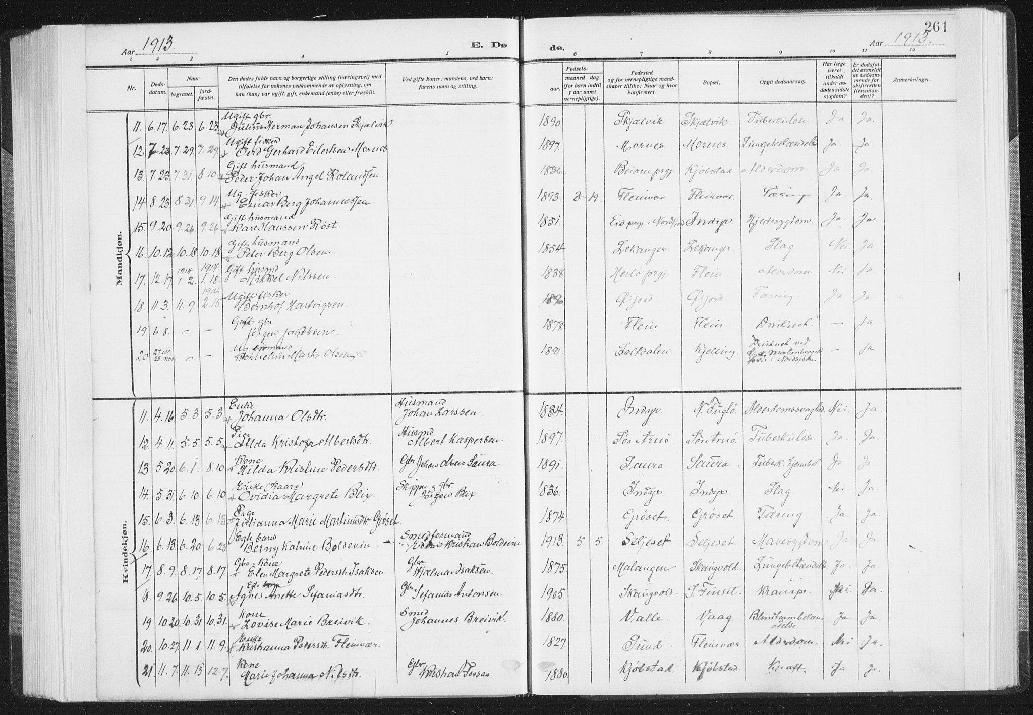 Ministerialprotokoller, klokkerbøker og fødselsregistre - Nordland, SAT/A-1459/805/L0104: Parish register (official) no. 805A09, 1909-1926, p. 261