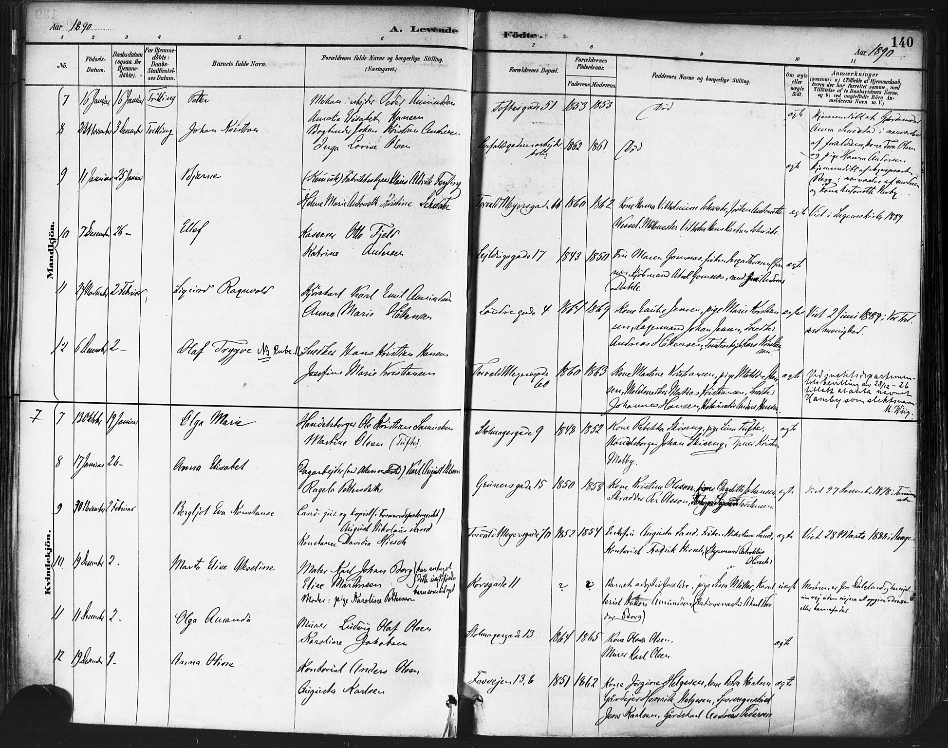 Paulus prestekontor Kirkebøker, SAO/A-10871/F/Fa/L0013: Parish register (official) no. 13, 1887-1894, p. 140