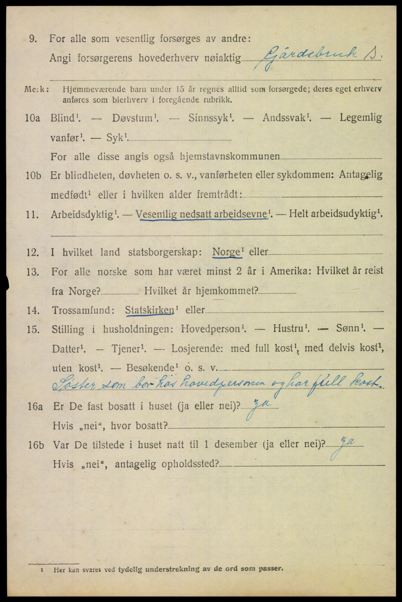 SAH, 1920 census for Etnedal, 1920, p. 1043