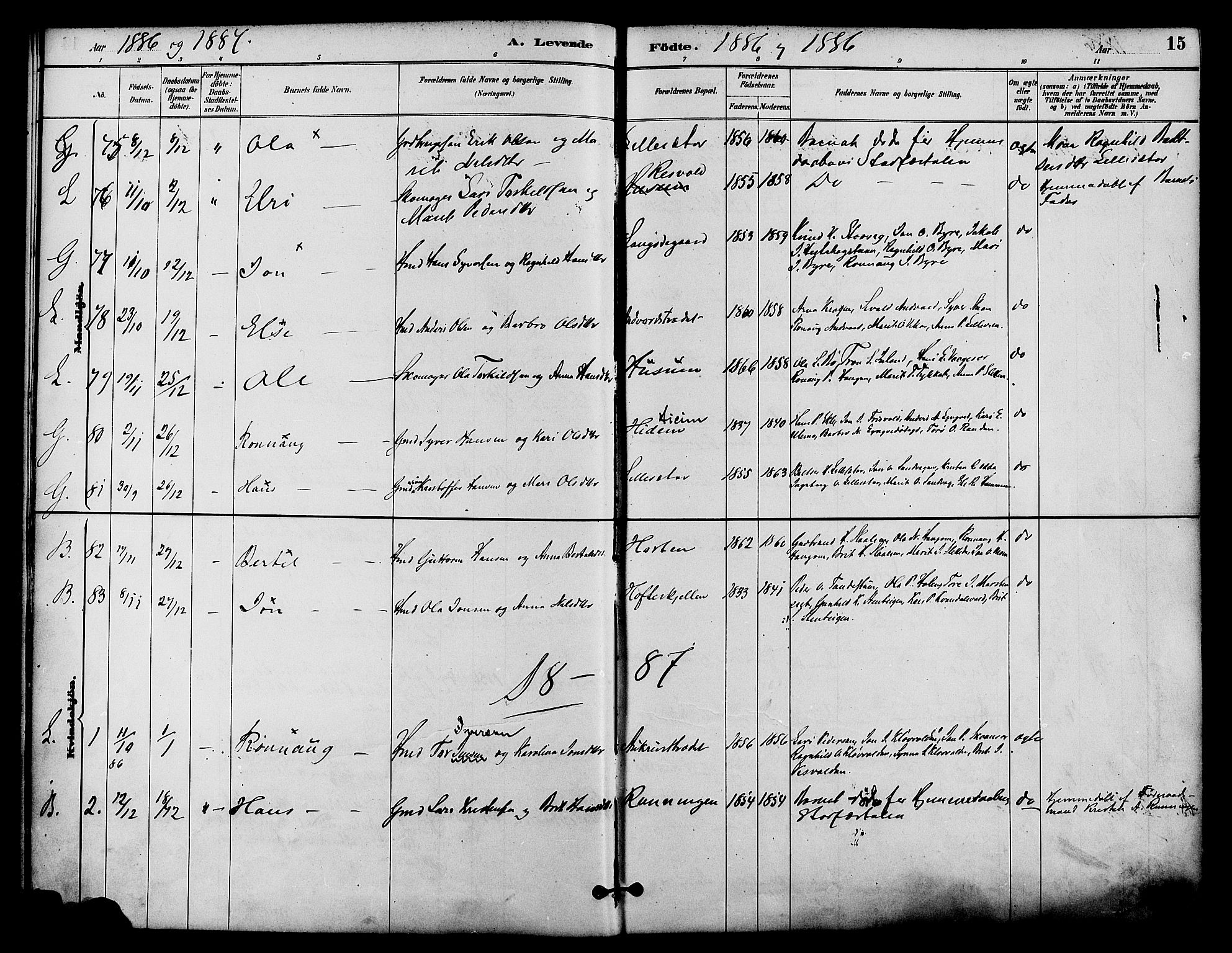 Lom prestekontor, SAH/PREST-070/K/L0008: Parish register (official) no. 8, 1885-1898, p. 15