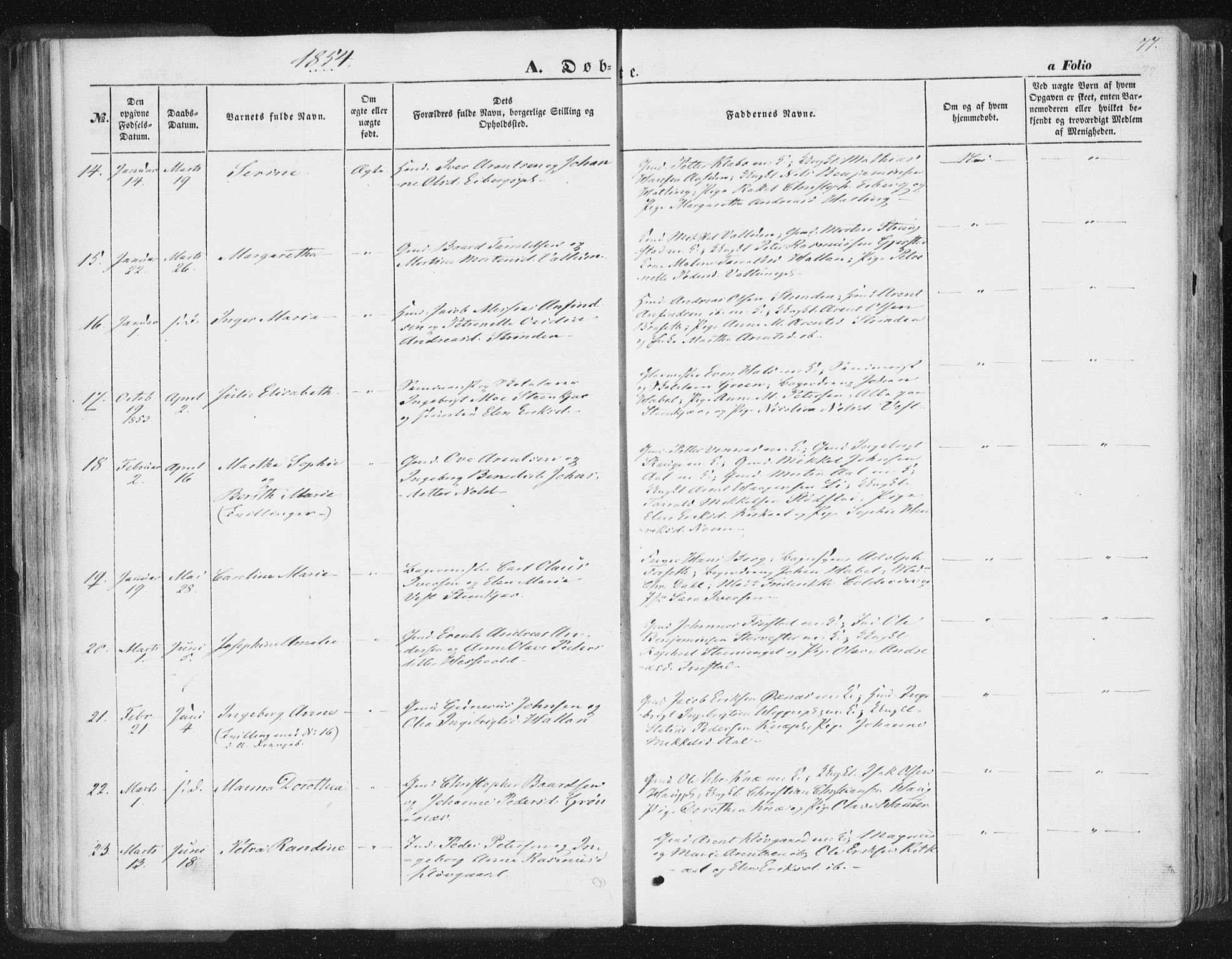 Ministerialprotokoller, klokkerbøker og fødselsregistre - Nord-Trøndelag, AV/SAT-A-1458/746/L0446: Parish register (official) no. 746A05, 1846-1859, p. 77