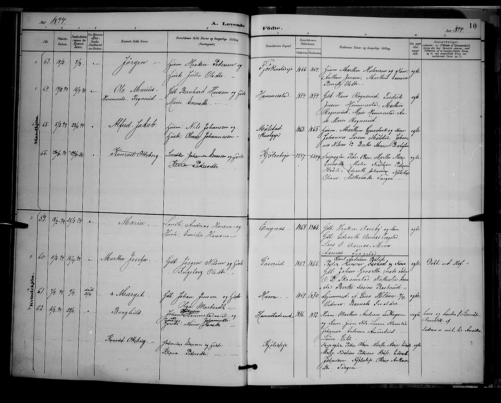 Østre Toten prestekontor, SAH/PREST-104/H/Ha/Hab/L0006: Parish register (copy) no. 6, 1893-1901, p. 10