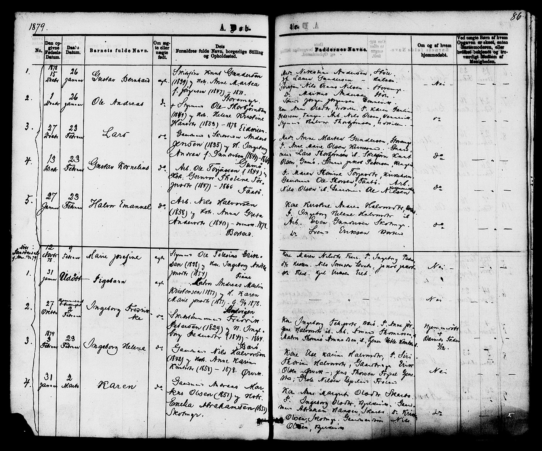 Skåtøy kirkebøker, AV/SAKO-A-304/F/Fa/L0001: Parish register (official) no. I 1, 1874-1883, p. 86