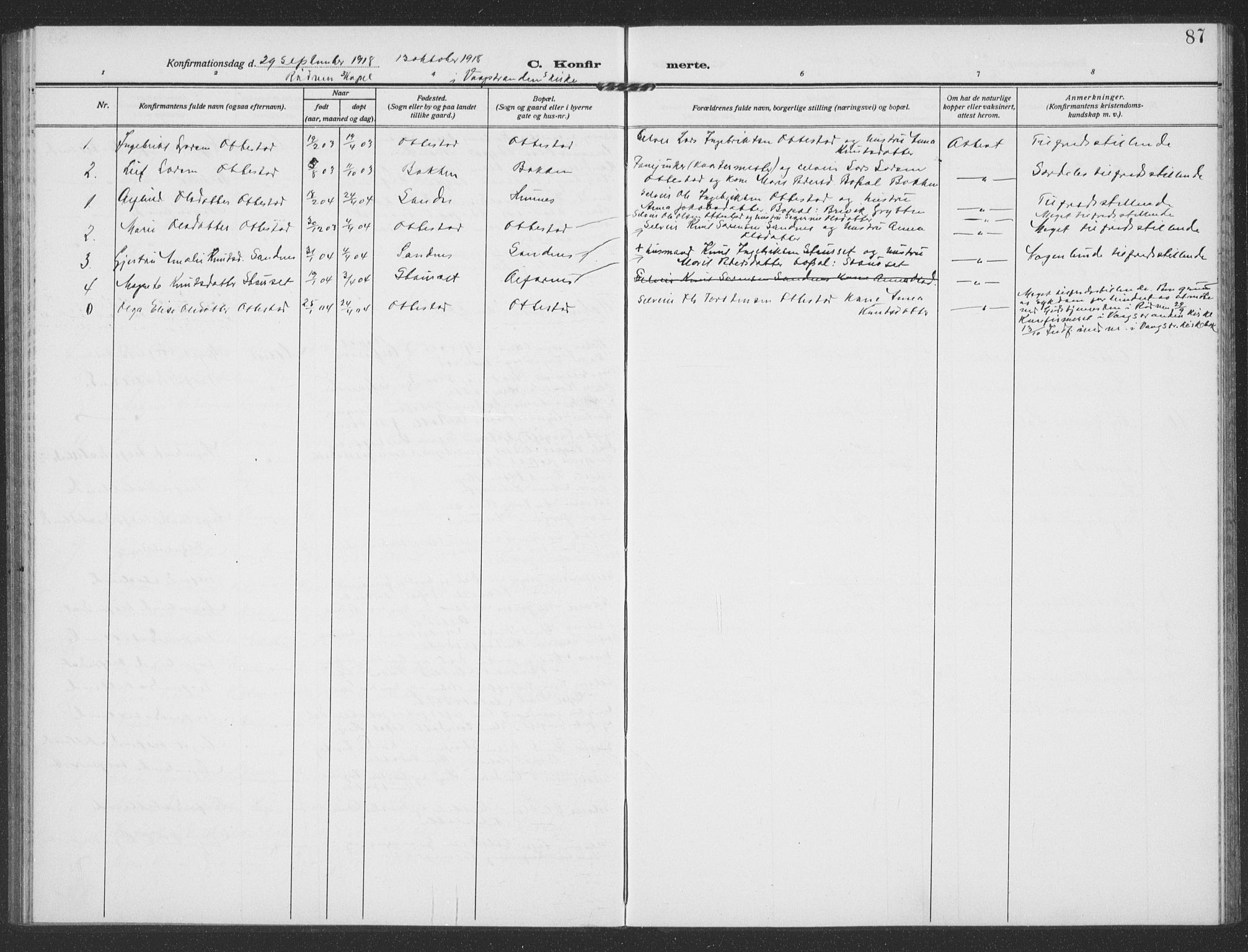 Ministerialprotokoller, klokkerbøker og fødselsregistre - Møre og Romsdal, AV/SAT-A-1454/549/L0615: Parish register (copy) no. 549C01, 1905-1932, p. 87