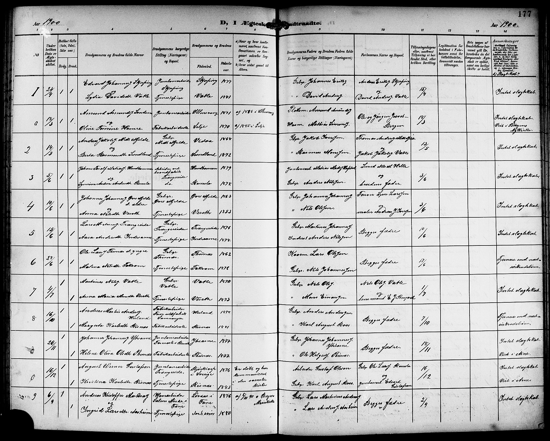 Haus sokneprestembete, SAB/A-75601/H/Hab: Parish register (copy) no. B 4, 1900-1921, p. 177