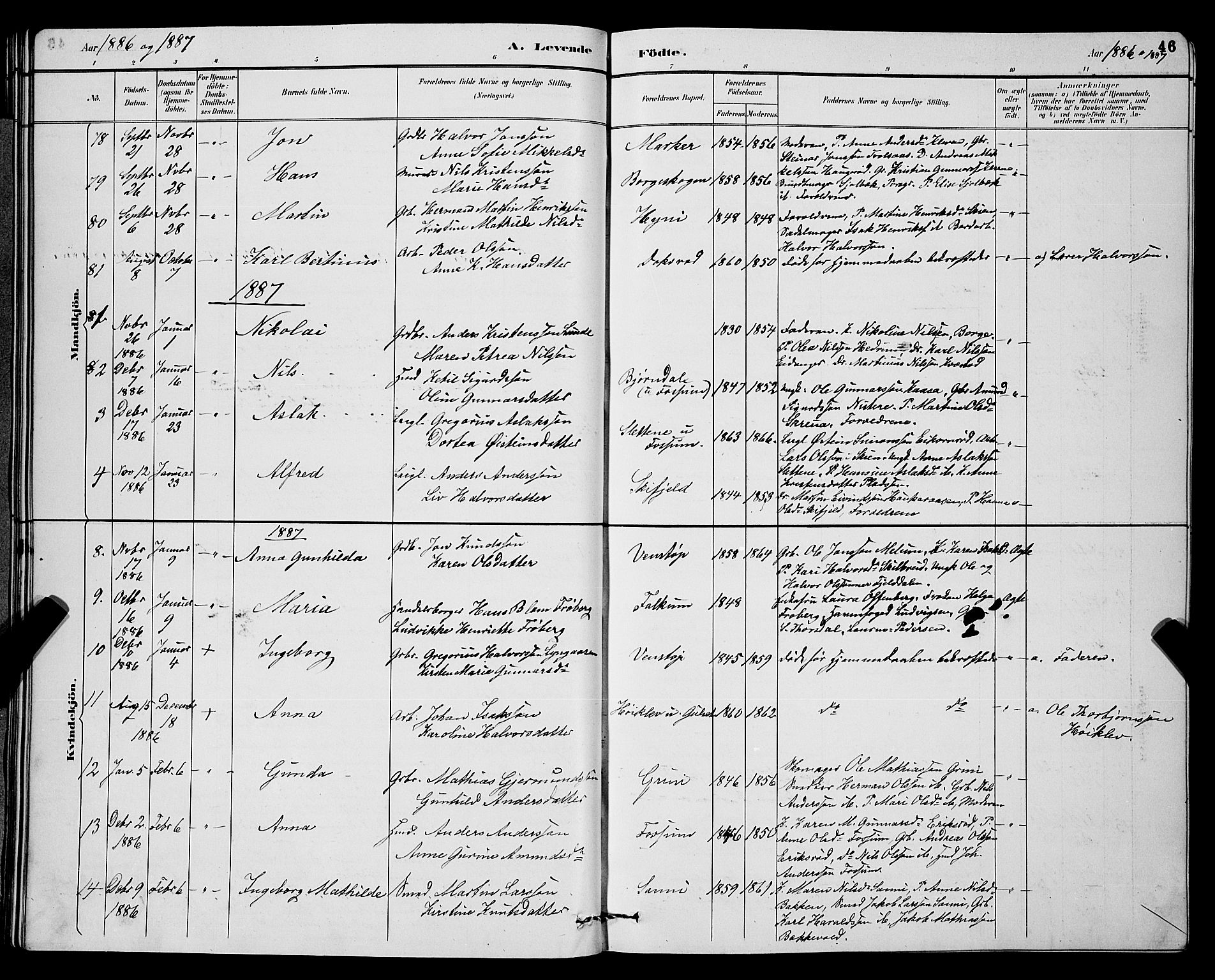 Gjerpen kirkebøker, AV/SAKO-A-265/G/Ga/L0002: Parish register (copy) no. I 2, 1883-1900, p. 46