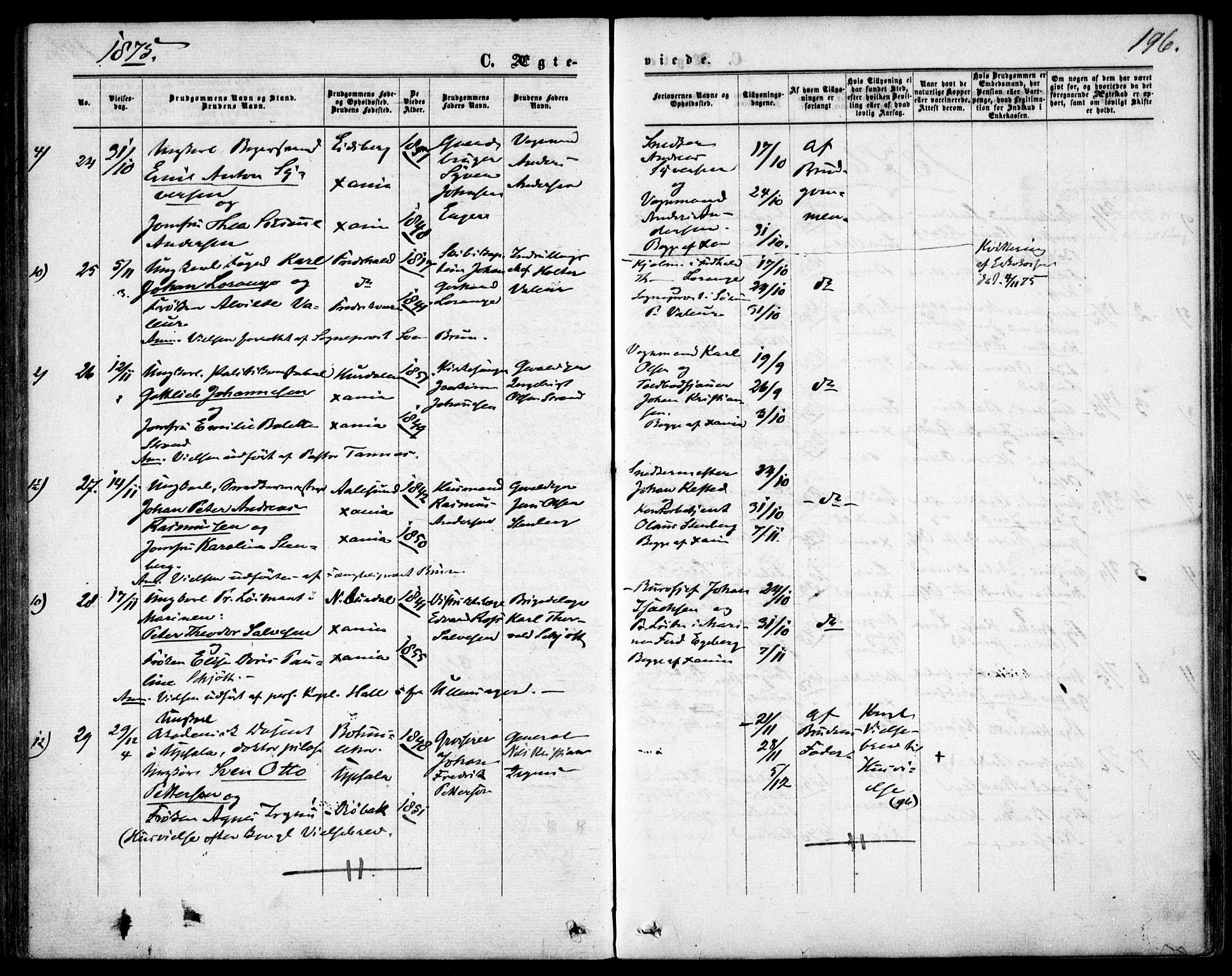 Garnisonsmenigheten Kirkebøker, SAO/A-10846/F/Fa/L0011: Parish register (official) no. 11, 1870-1880, p. 196