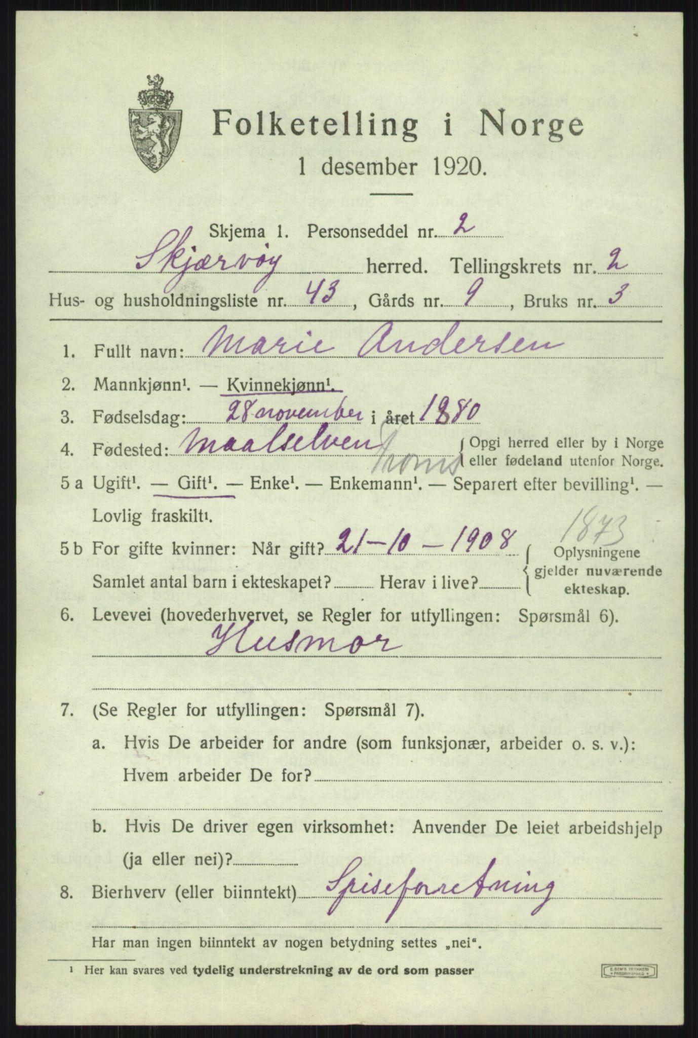 SATØ, 1920 census for Skjervøy, 1920, p. 2017