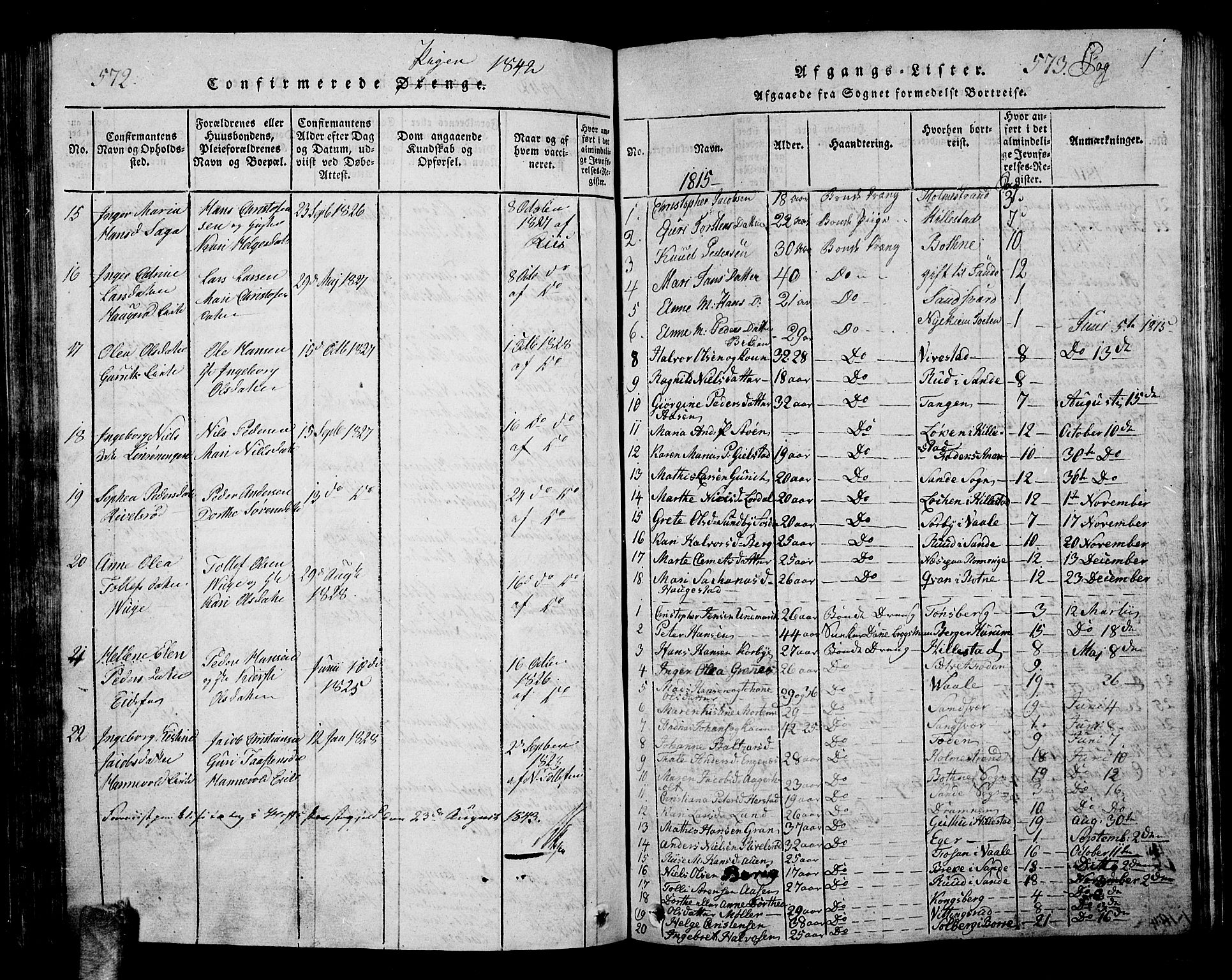 Hof kirkebøker, AV/SAKO-A-64/G/Ga/L0001: Parish register (copy) no. I 1, 1814-1844, p. 572-573