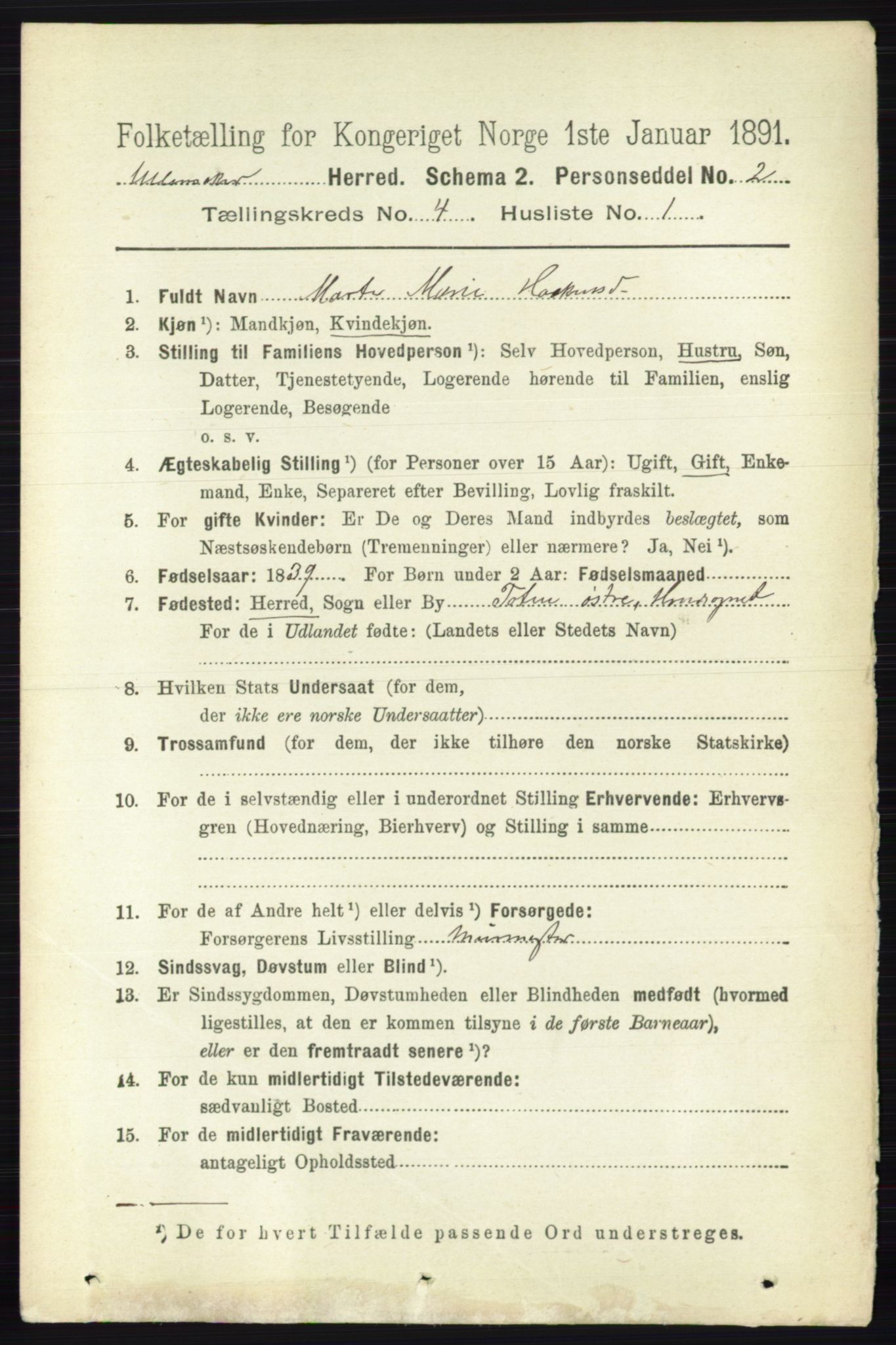 RA, 1891 census for 0235 Ullensaker, 1891, p. 1531