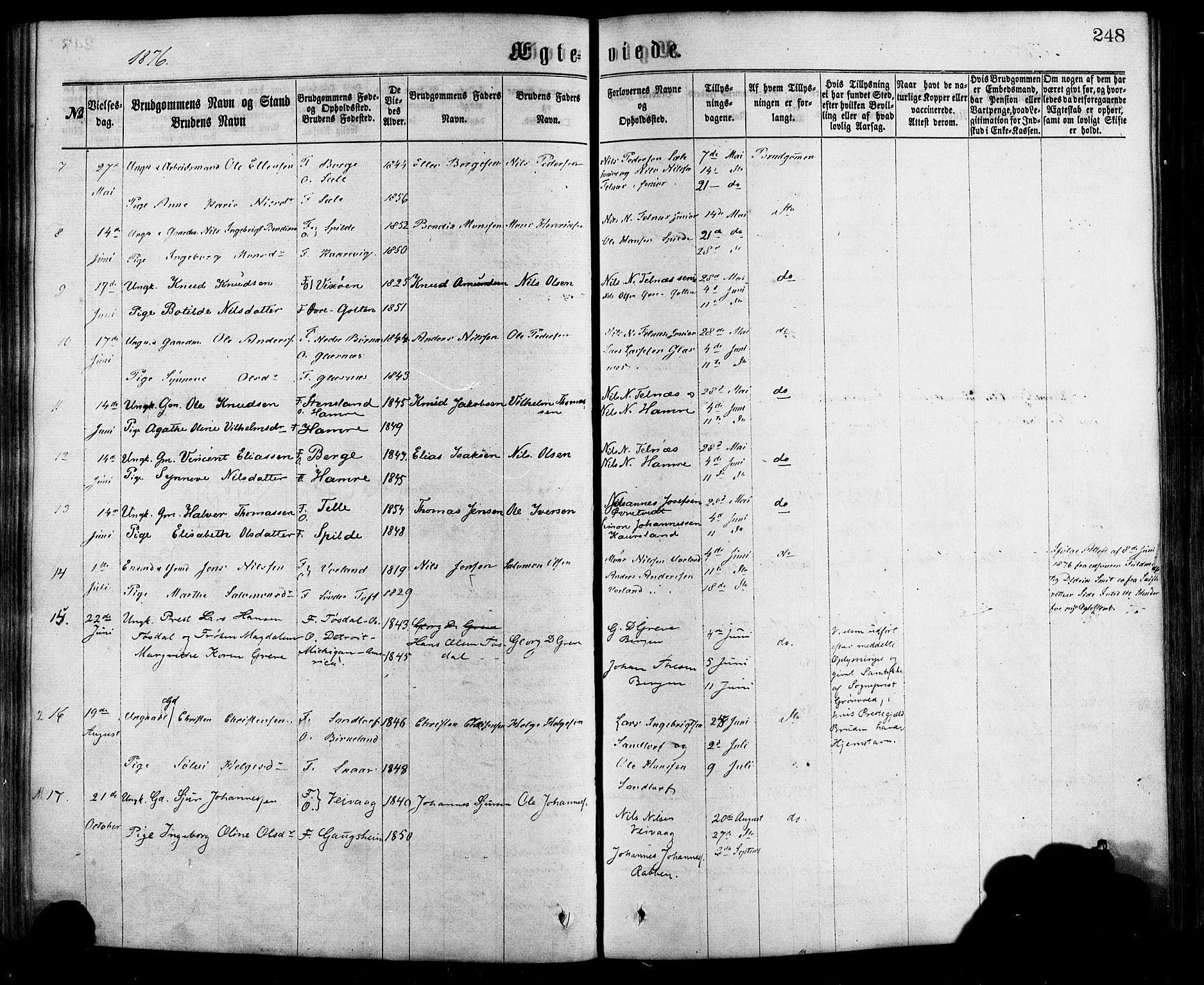 Sund sokneprestembete, AV/SAB-A-99930: Parish register (official) no. A 15, 1867-1881, p. 248