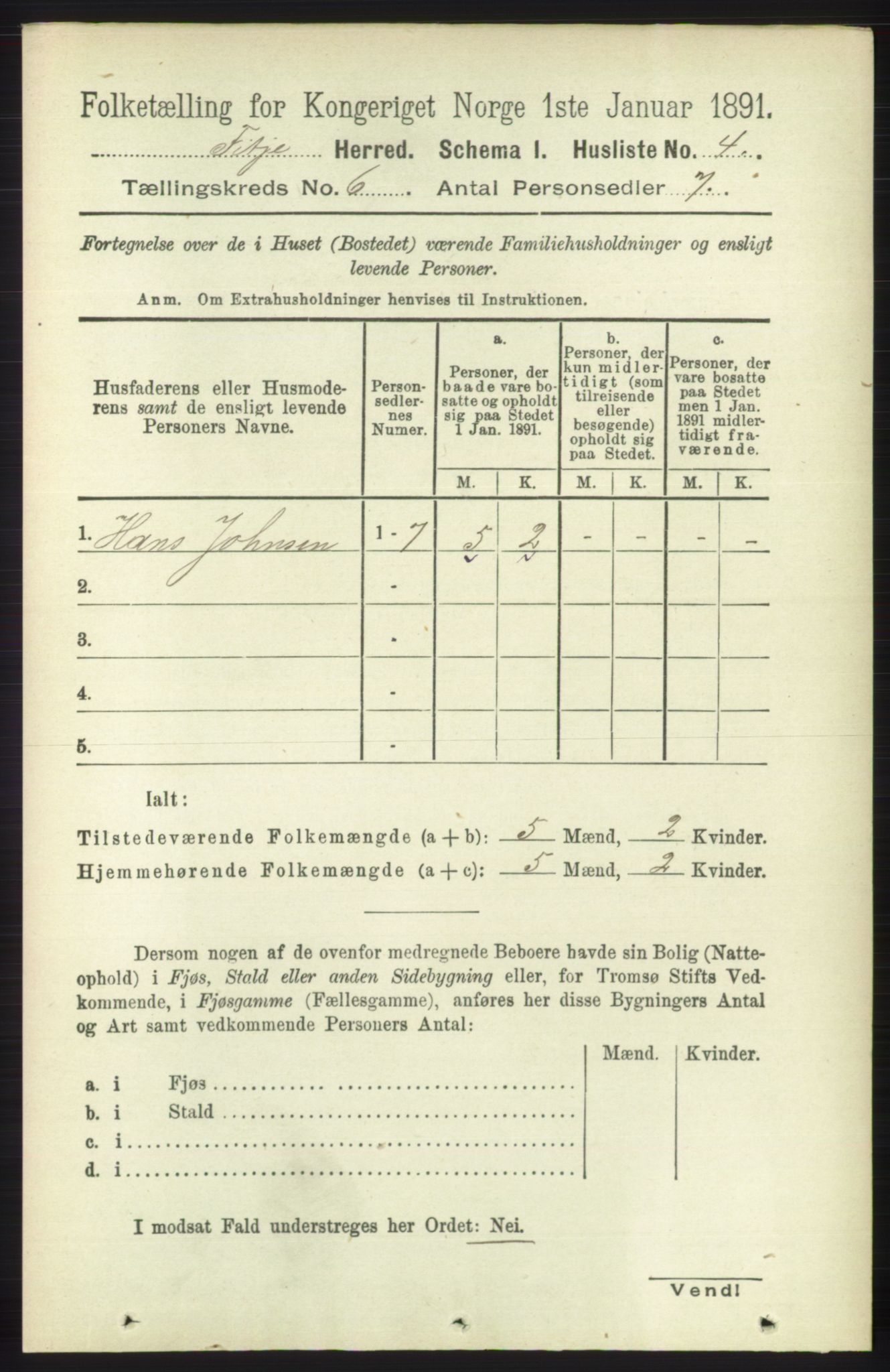 RA, 1891 census for 1222 Fitjar, 1891, p. 2321