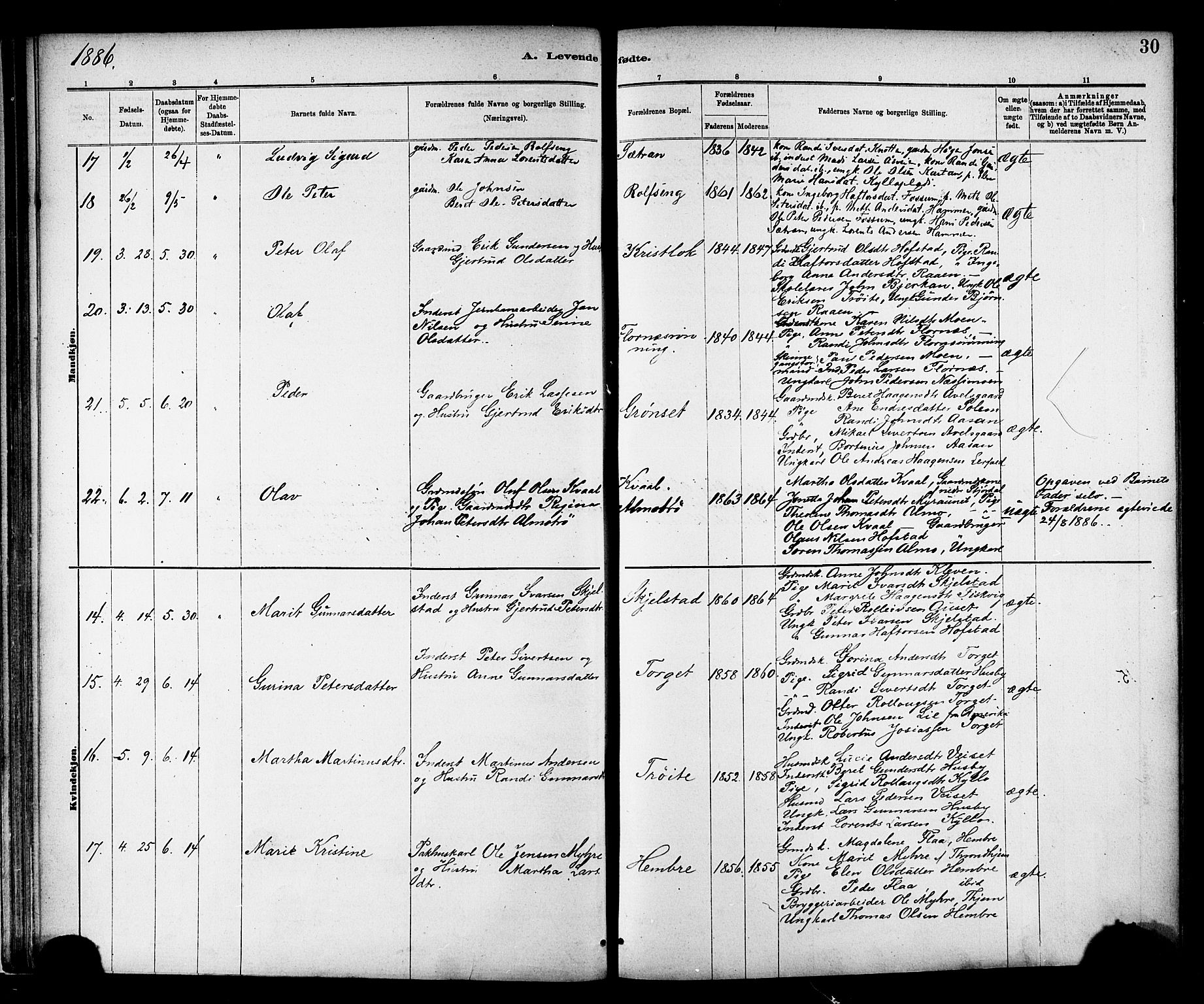 Ministerialprotokoller, klokkerbøker og fødselsregistre - Nord-Trøndelag, SAT/A-1458/703/L0030: Parish register (official) no. 703A03, 1880-1892, p. 30