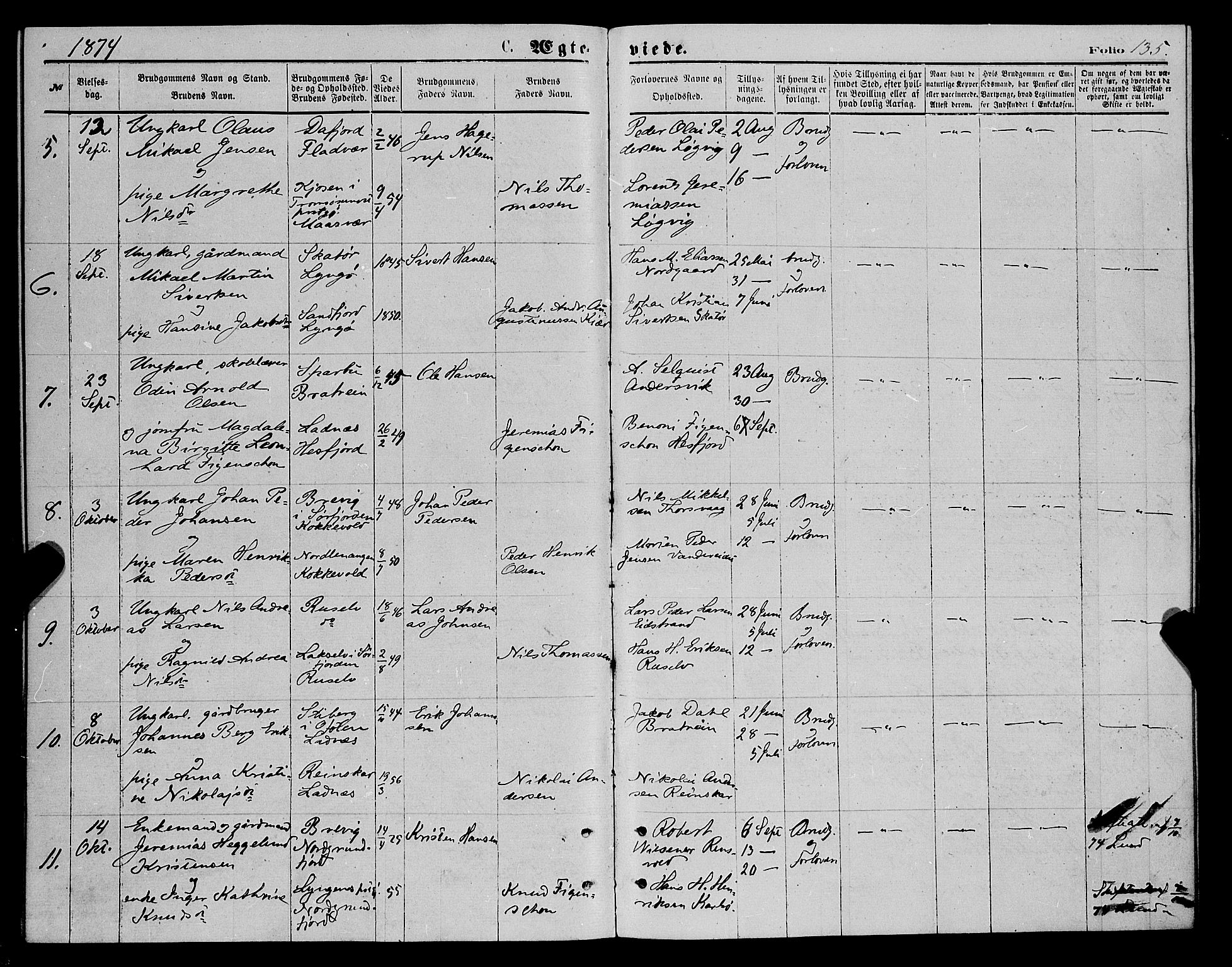 Karlsøy sokneprestembete, AV/SATØ-S-1299/H/Ha/Haa/L0005kirke: Parish register (official) no. 5, 1872-1878, p. 135