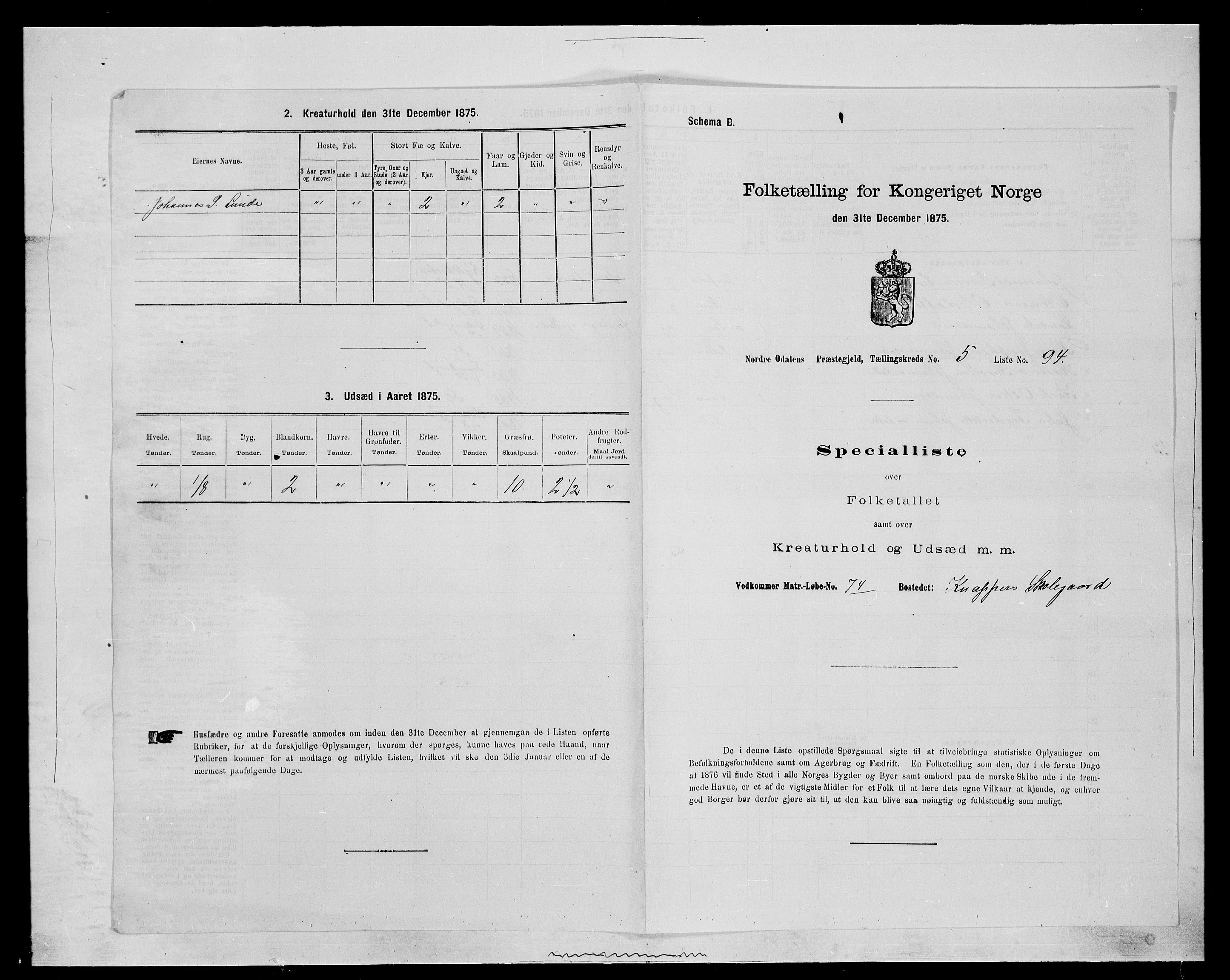 SAH, 1875 census for 0418P Nord-Odal, 1875, p. 938