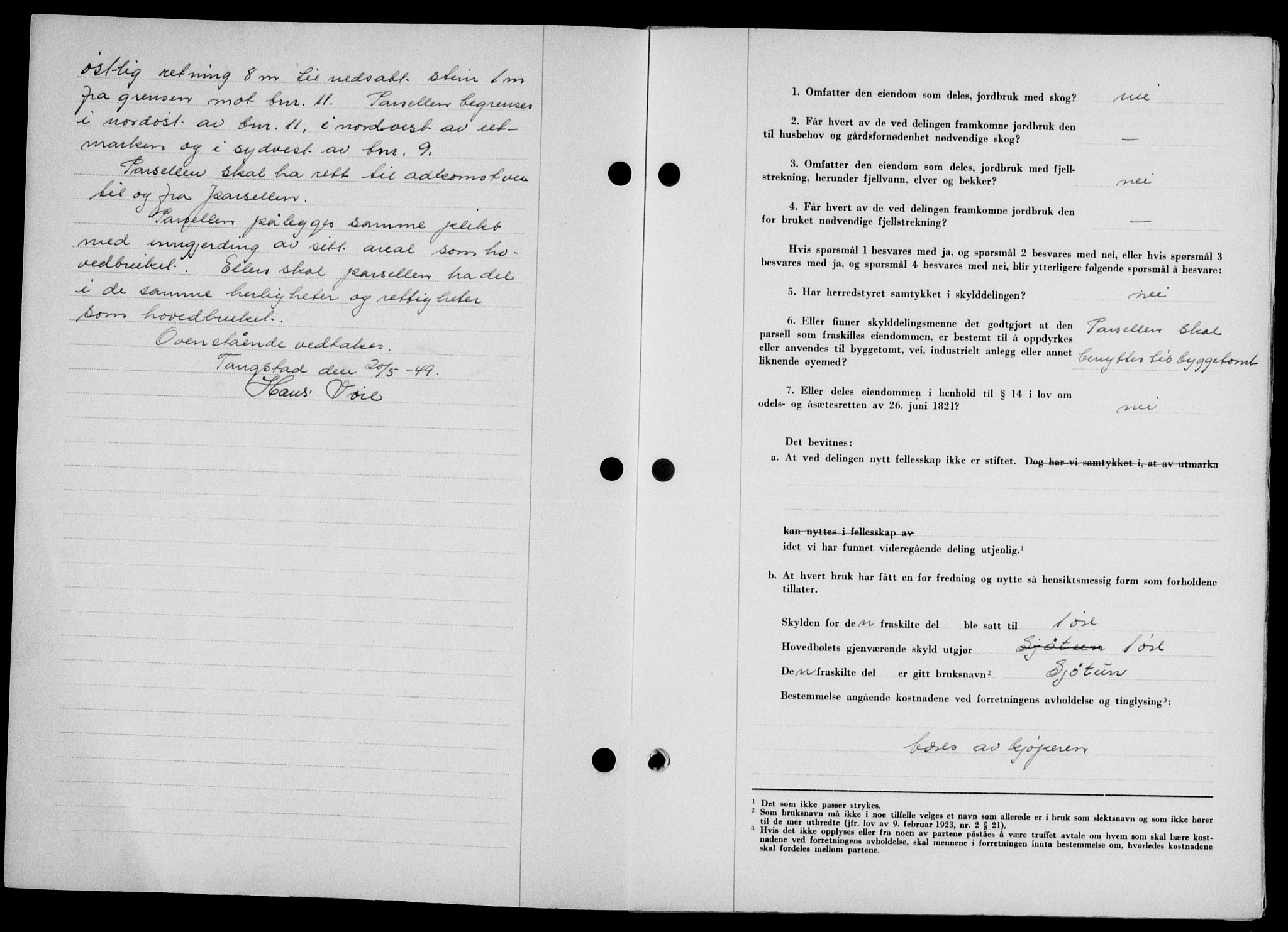 Lofoten sorenskriveri, SAT/A-0017/1/2/2C/L0021a: Mortgage book no. 21a, 1949-1949, Diary no: : 1422/1949