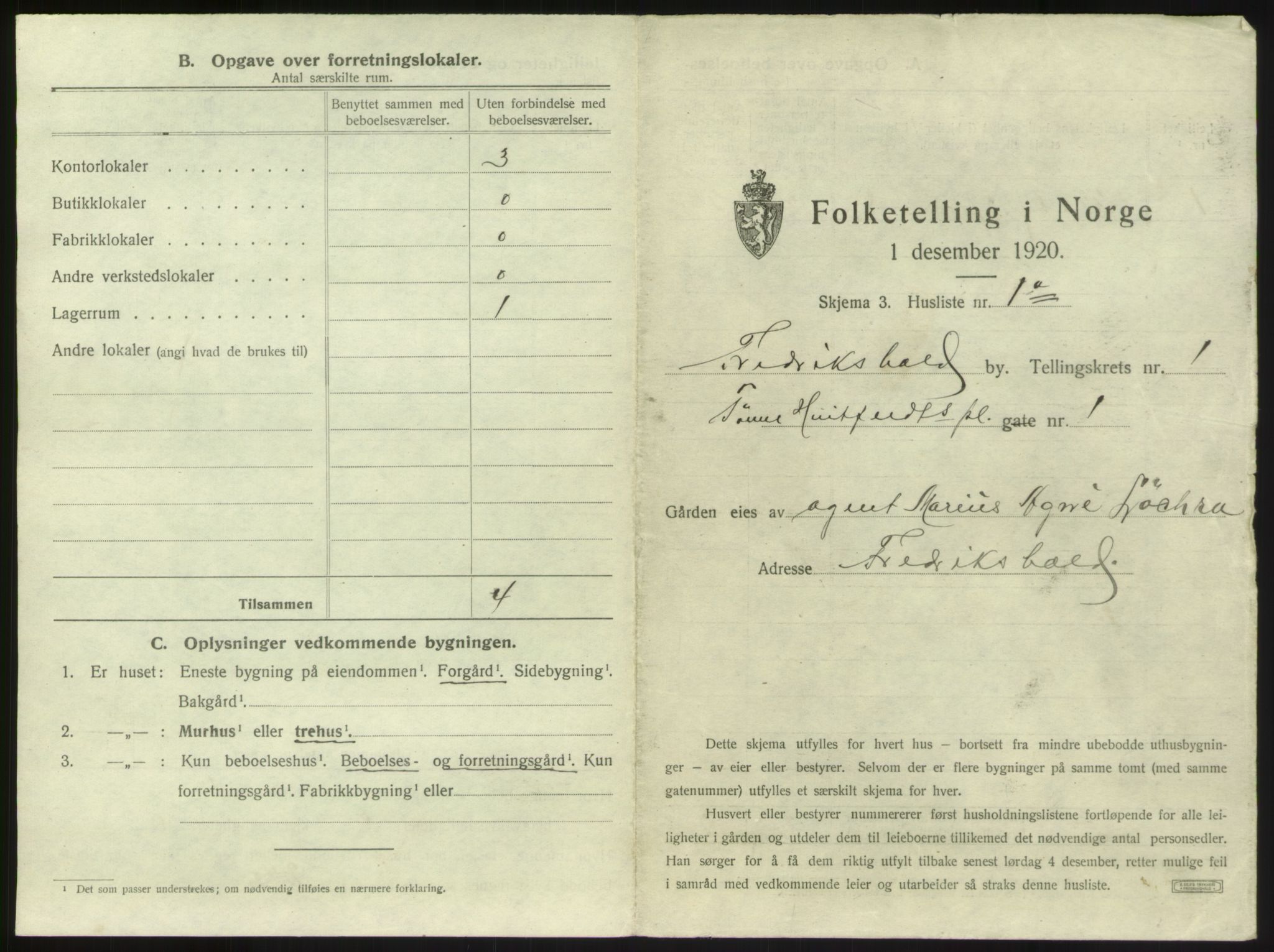 SAO, 1920 census for Fredrikshald, 1920, p. 67