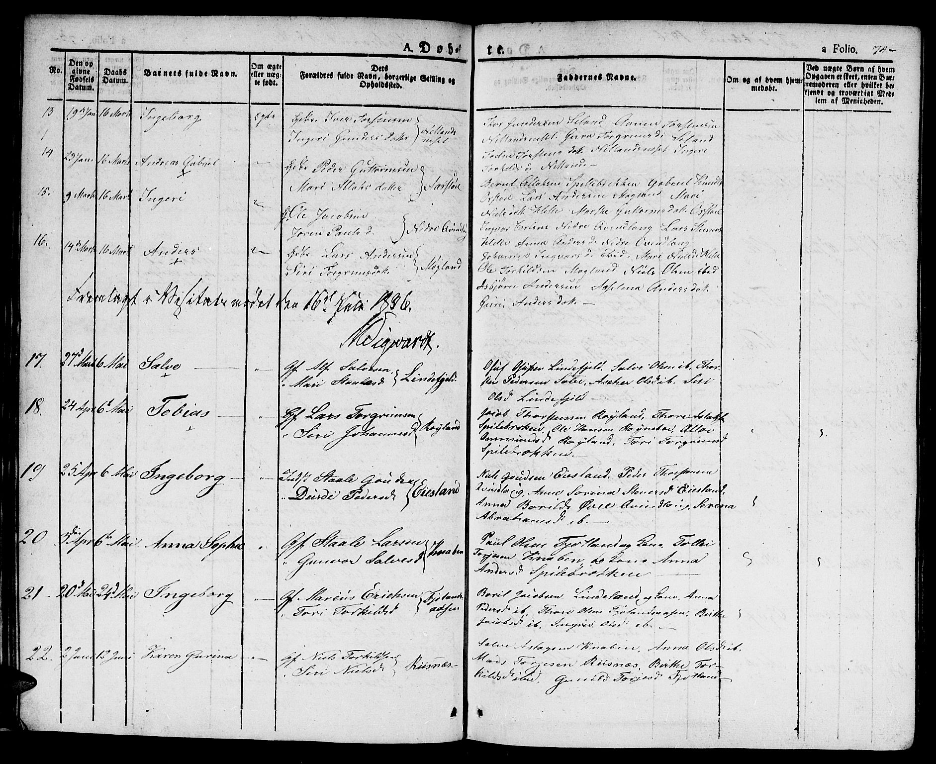 Hægebostad sokneprestkontor, AV/SAK-1111-0024/F/Fa/Faa/L0003: Parish register (official) no. A 3 /2, 1825-1840, p. 74