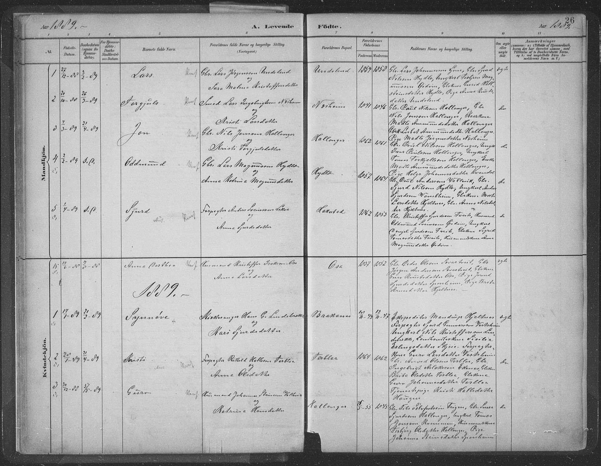 Ulvik sokneprestembete, AV/SAB-A-78801/H/Hab: Parish register (copy) no. A 3, 1883-1908, p. 26