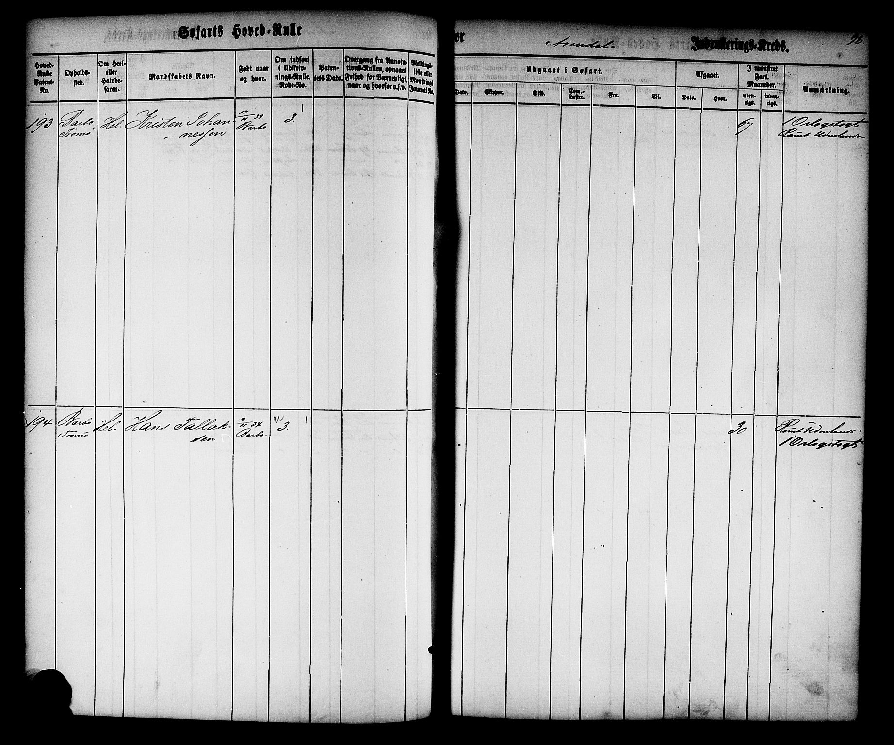 Arendal mønstringskrets, SAK/2031-0012/F/Fb/L0008: Hovedrulle nr 1-766, S-6, 1860-1865, p. 99