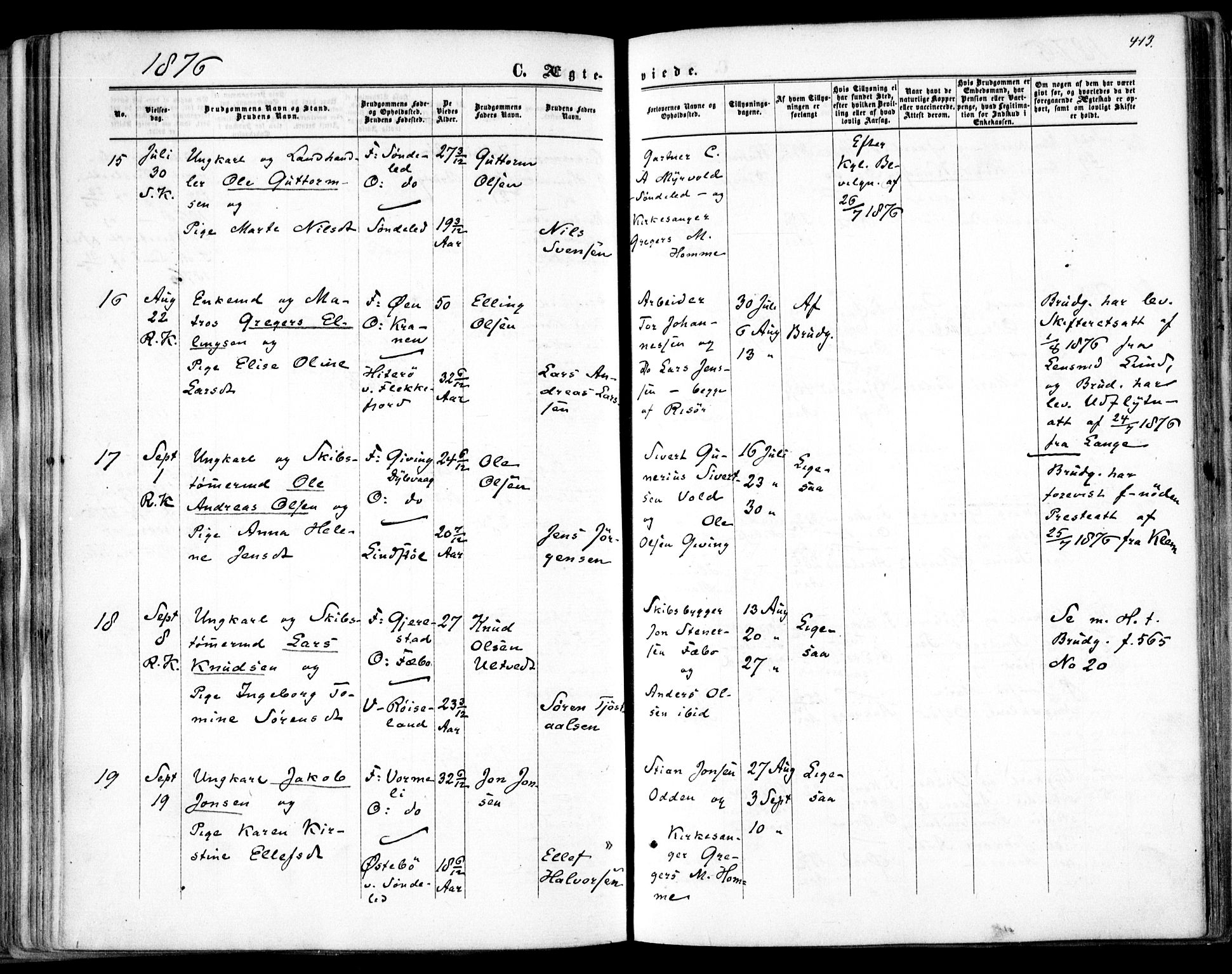 Søndeled sokneprestkontor, AV/SAK-1111-0038/F/Fa/L0003: Parish register (official) no. A 3, 1861-1879, p. 413