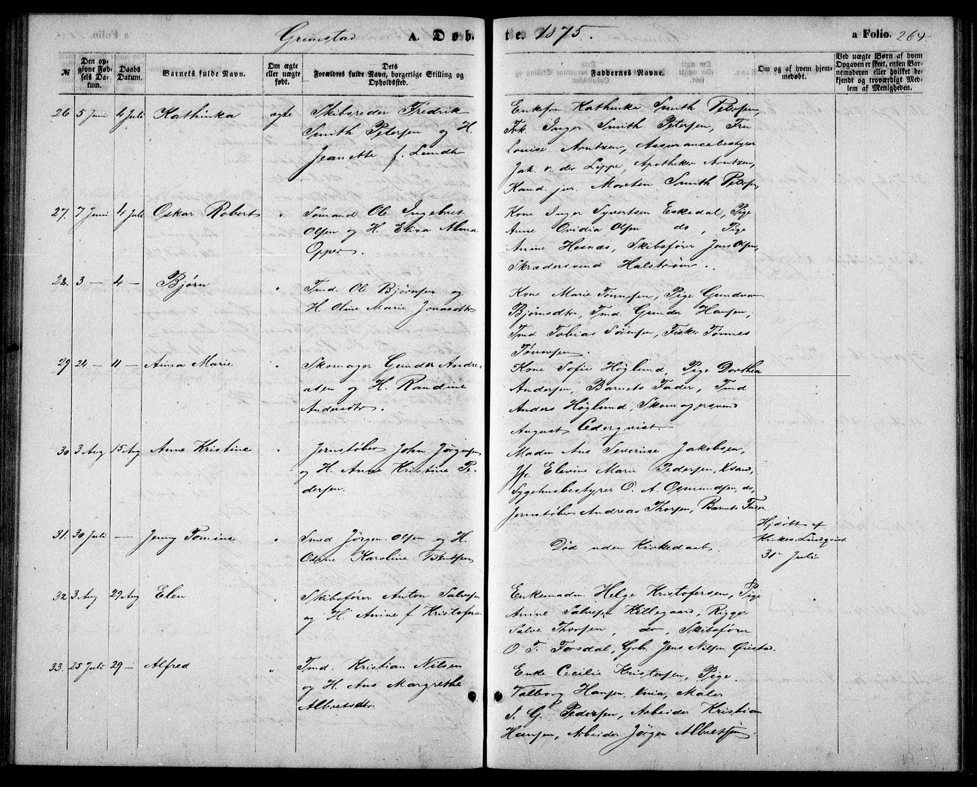 Fjære sokneprestkontor, SAK/1111-0011/F/Fb/L0009: Parish register (copy) no. B 9, 1867-1870, p. 264
