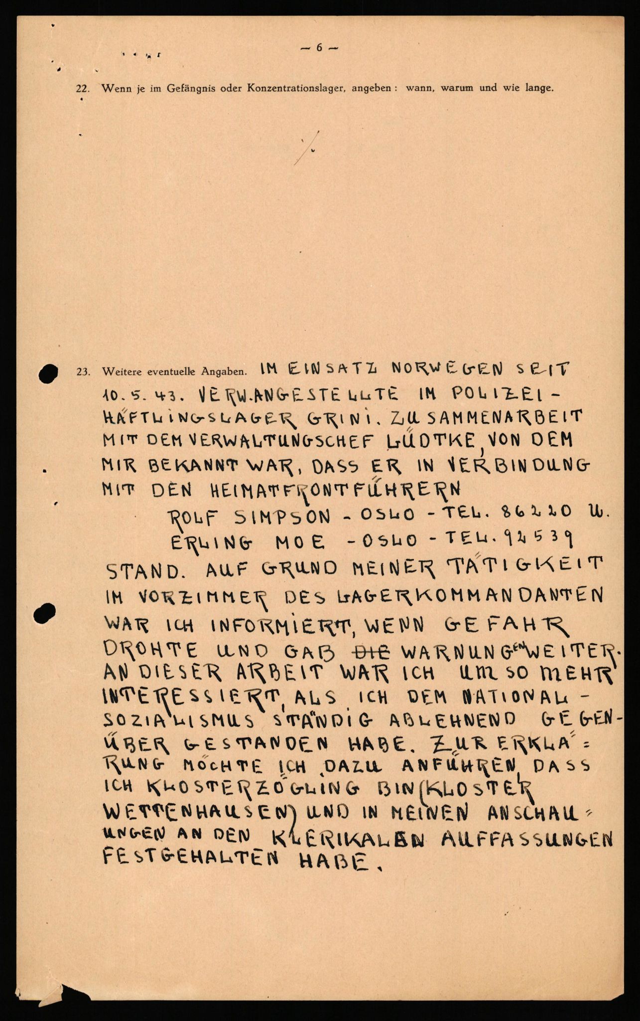 Forsvaret, Forsvarets overkommando II, AV/RA-RAFA-3915/D/Db/L0037: CI Questionaires. Tyske okkupasjonsstyrker i Norge. Tyskere., 1945-1946, p. 531