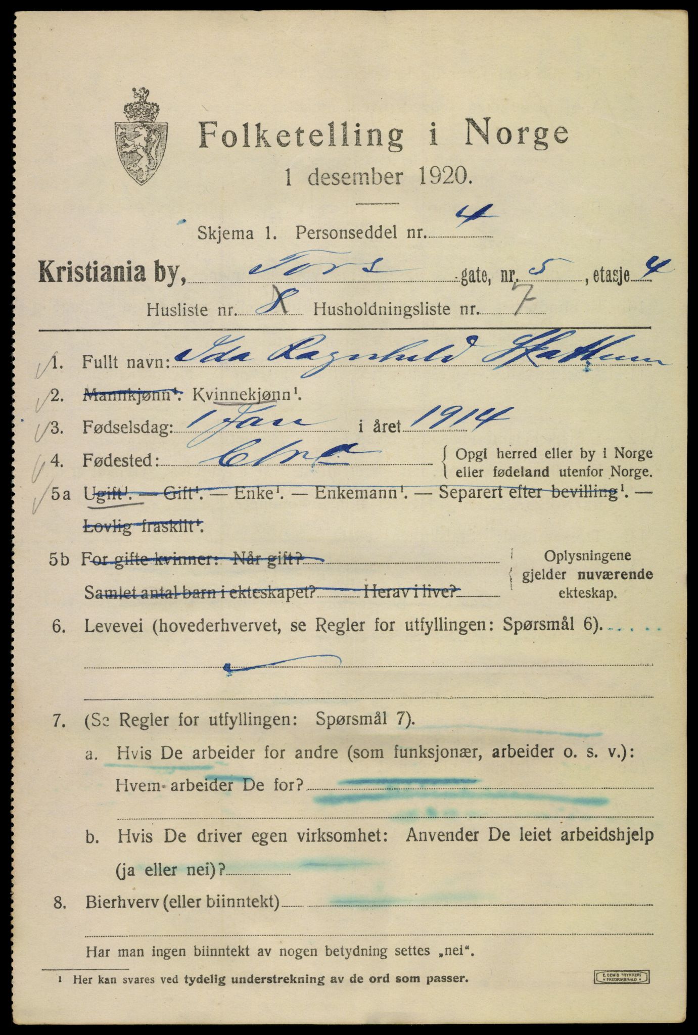 SAO, 1920 census for Kristiania, 1920, p. 590833