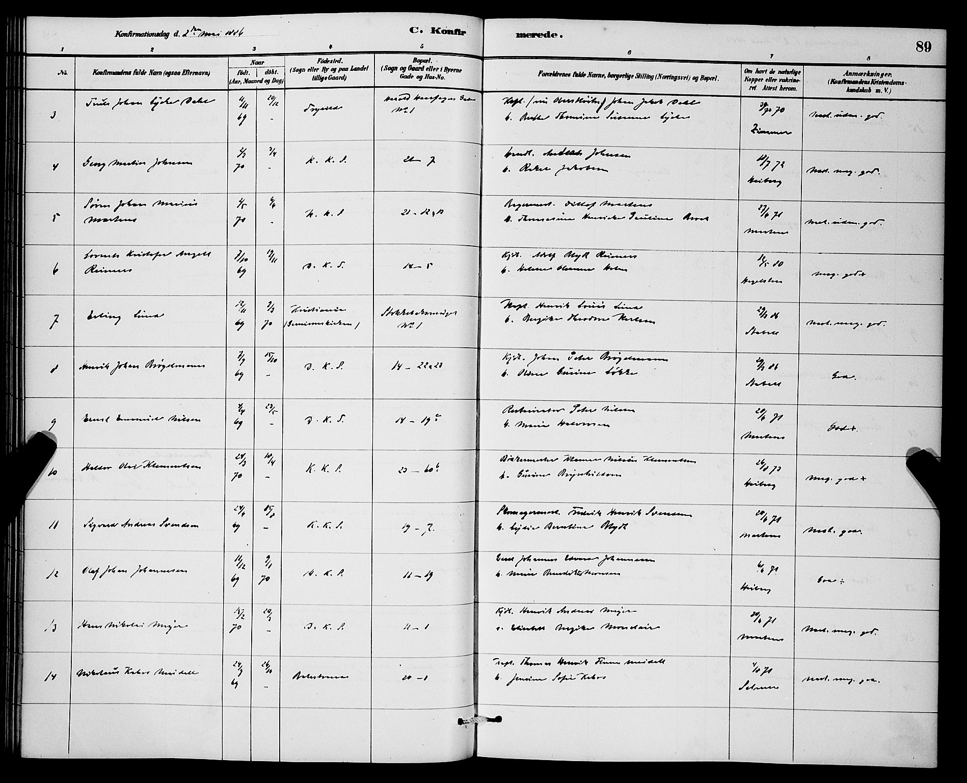 Korskirken sokneprestembete, AV/SAB-A-76101/H/Hab: Parish register (copy) no. C 3, 1880-1892, p. 89