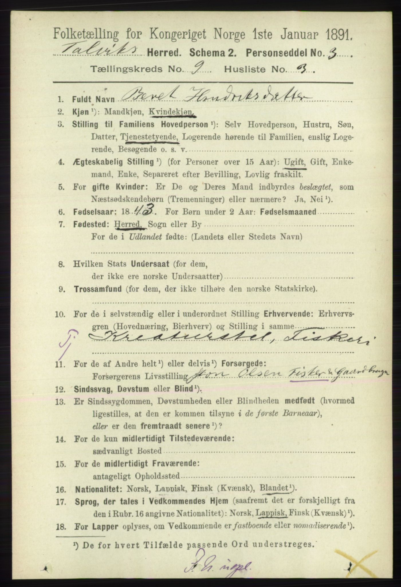 RA, 1891 census for 2013 Talvik, 1891, p. 2187