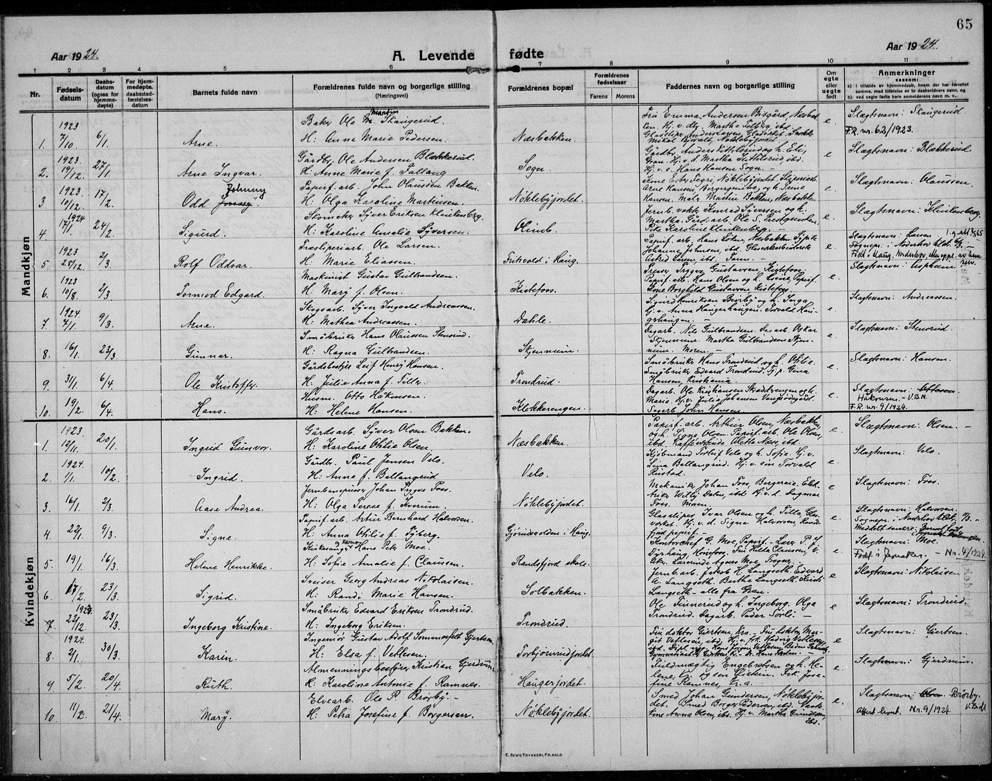 Jevnaker prestekontor, SAH/PREST-116/H/Ha/Haa/L0012: Parish register (official) no. 12, 1914-1924, p. 65