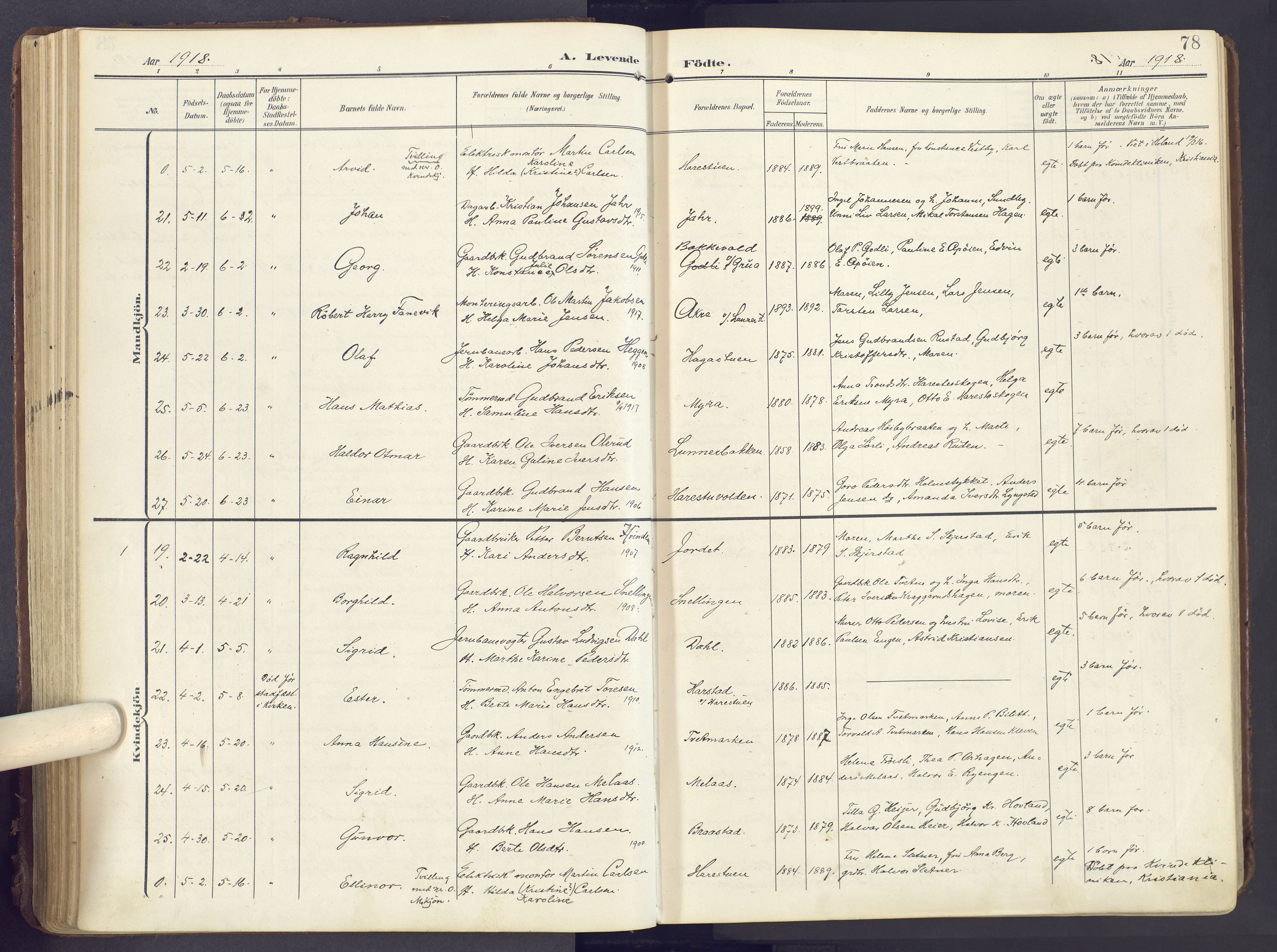 Lunner prestekontor, SAH/PREST-118/H/Ha/Haa/L0001: Parish register (official) no. 1, 1907-1922, p. 78