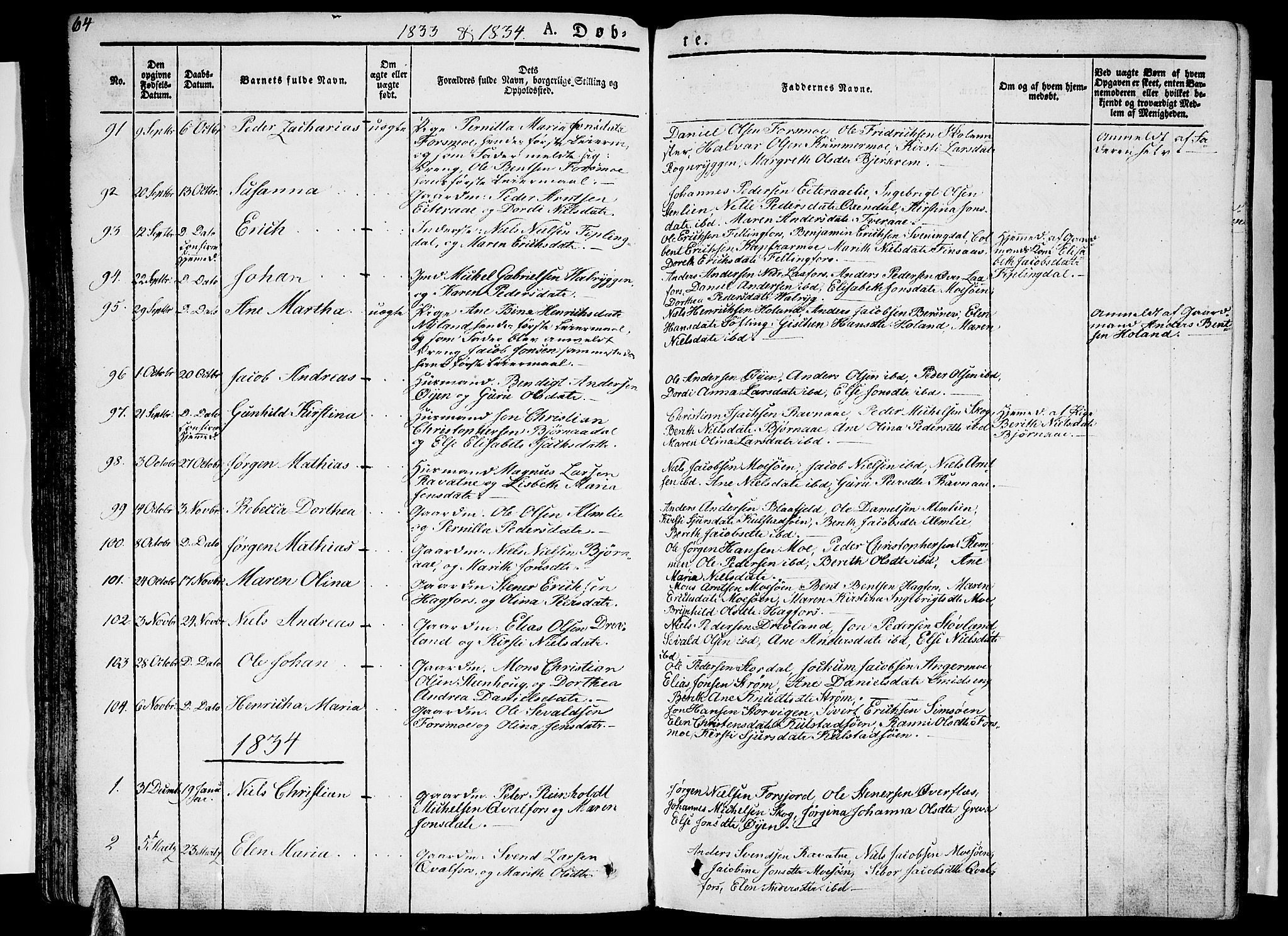 Ministerialprotokoller, klokkerbøker og fødselsregistre - Nordland, AV/SAT-A-1459/820/L0289: Parish register (official) no. 820A10, 1826-1845, p. 64