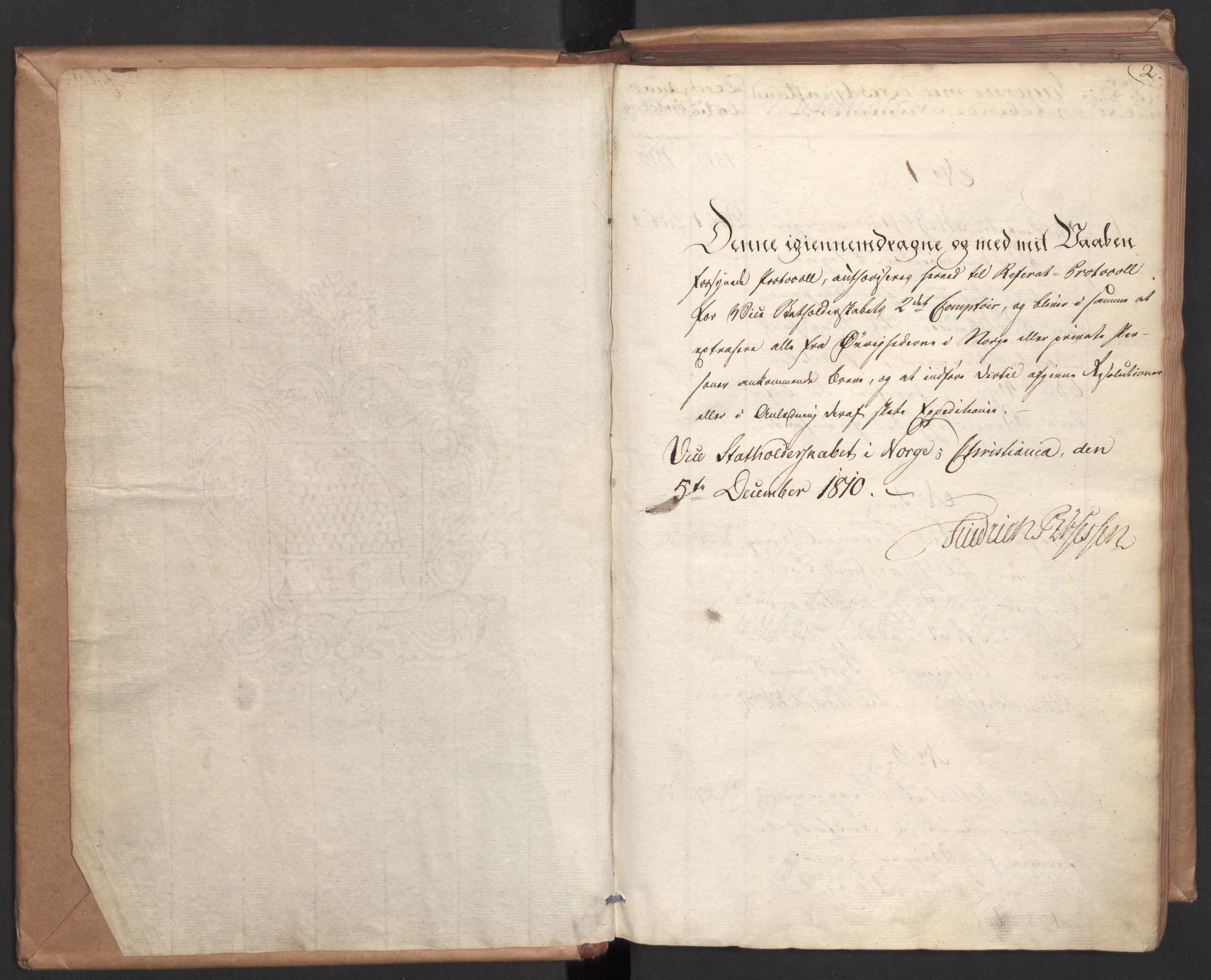 Stattholderembetet 1810-1814, 2. kontor (Kontor B), AV/RA-EA-5432/Ab/L0001: Referatprotokoll,  j.nr. 1-290,  l.nr. 1-347, 1810-1811, p. 1b-2a