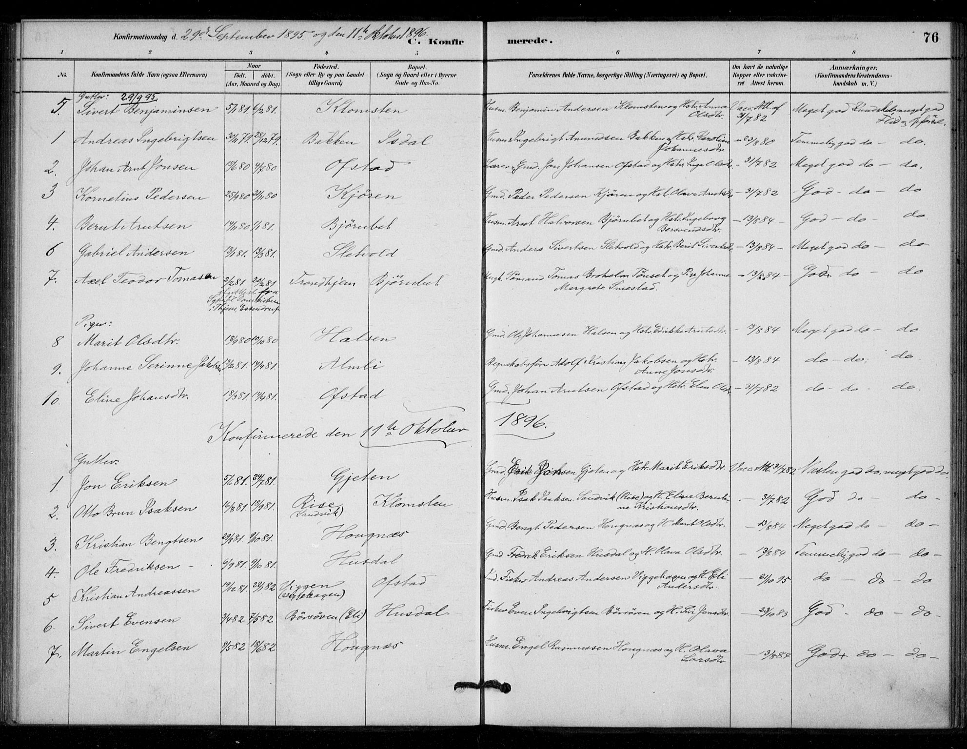 Ministerialprotokoller, klokkerbøker og fødselsregistre - Sør-Trøndelag, AV/SAT-A-1456/670/L0836: Parish register (official) no. 670A01, 1879-1904, p. 76