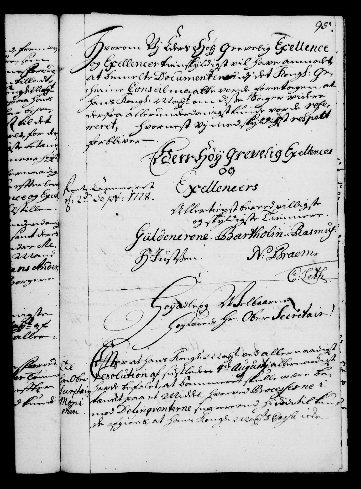 Rentekammeret, Kammerkanselliet, RA/EA-3111/G/Gg/Gga/L0003: Norsk ekspedisjonsprotokoll med register (merket RK 53.3), 1727-1734, p. 95
