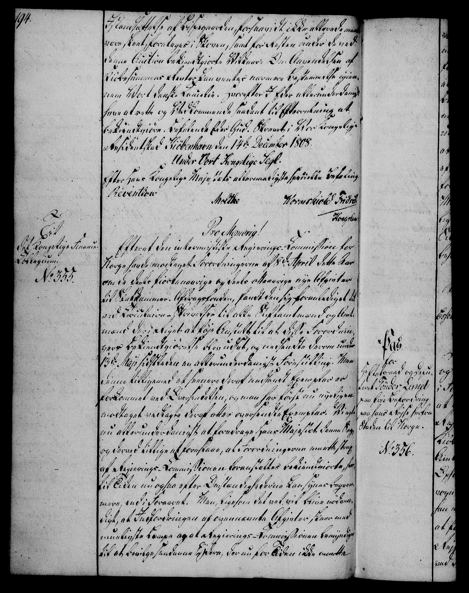 Rentekammeret, Kammerkanselliet, AV/RA-EA-3111/G/Gg/Gga/L0019: Norsk ekspedisjonsprotokoll med register (merket RK 53.19), 1807-1810, p. 194