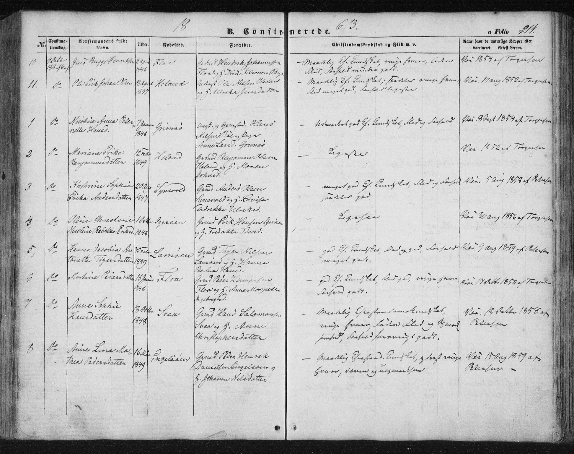 Ministerialprotokoller, klokkerbøker og fødselsregistre - Nordland, AV/SAT-A-1459/816/L0240: Parish register (official) no. 816A06, 1846-1870, p. 214